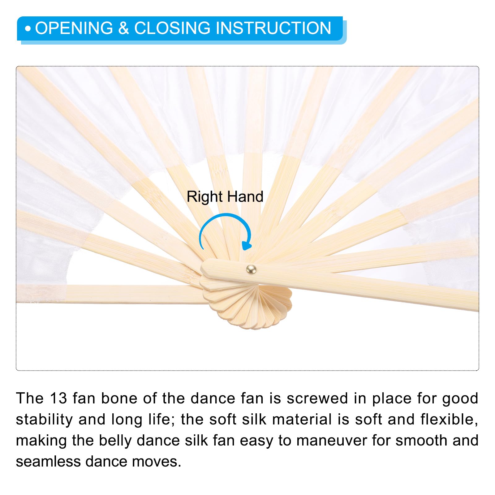 PATIKIL Belly Dance Silk Fan Veil 71", 1 Pack Women Long Folding Dance Fan Wood Fan for Dance Performance Right Hand, White Gradient Red - Image 4
