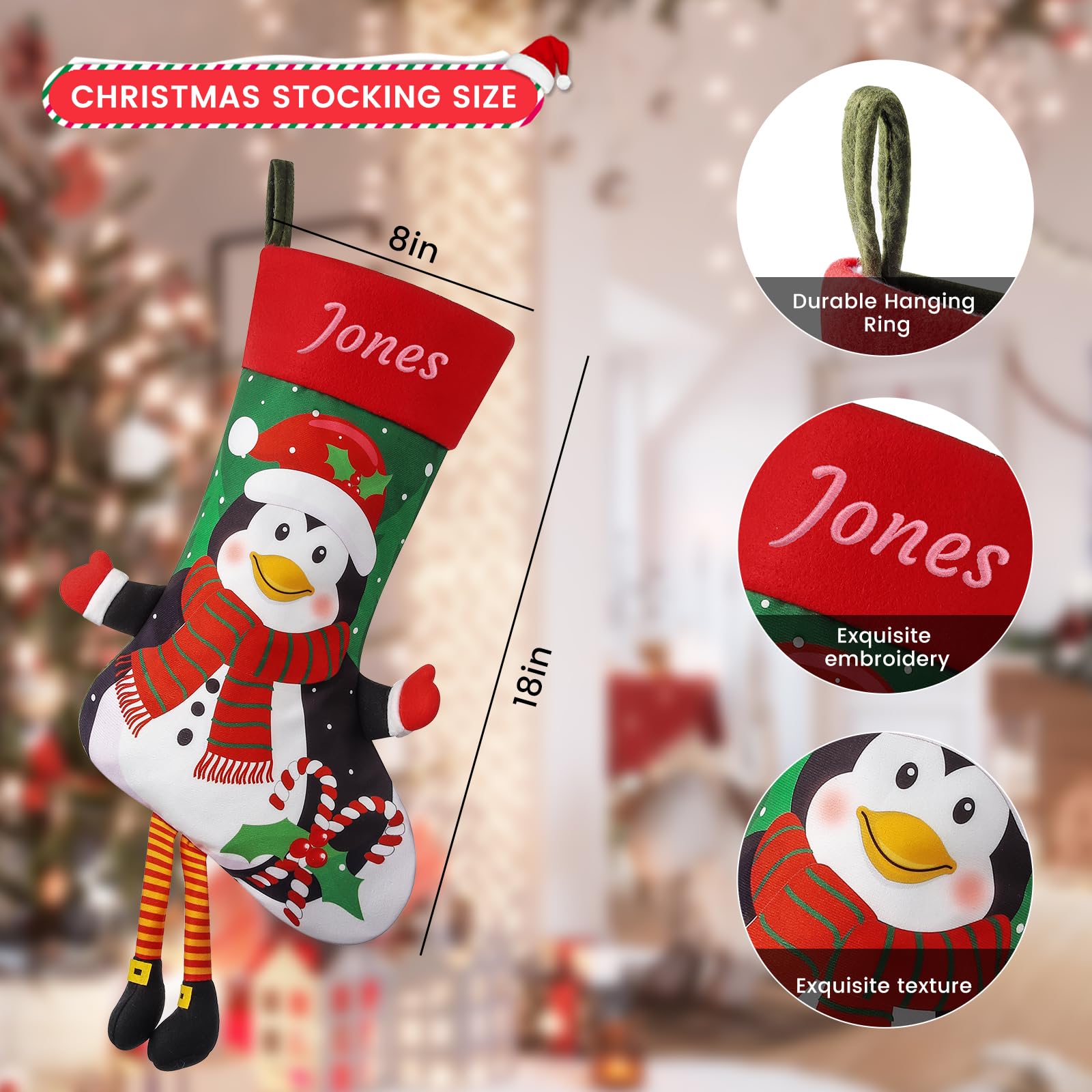 SINKSONS Personalized Christmas Stocking - Customized Embroidered Name, Large 18