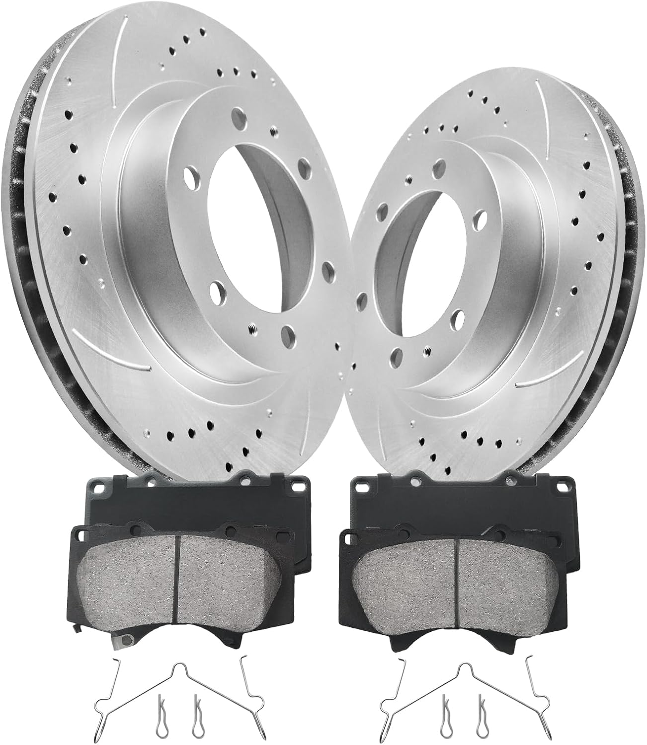 MOTOREVO Front Brake Pads And Rotors Kit Vented Compatible With Toyota Tacoma 2005-2023 Drilled Slotted Brake Rotors Ceramic Brake Pads Geomet (12.6in) 318.8mm Brakes And Rotors Kit