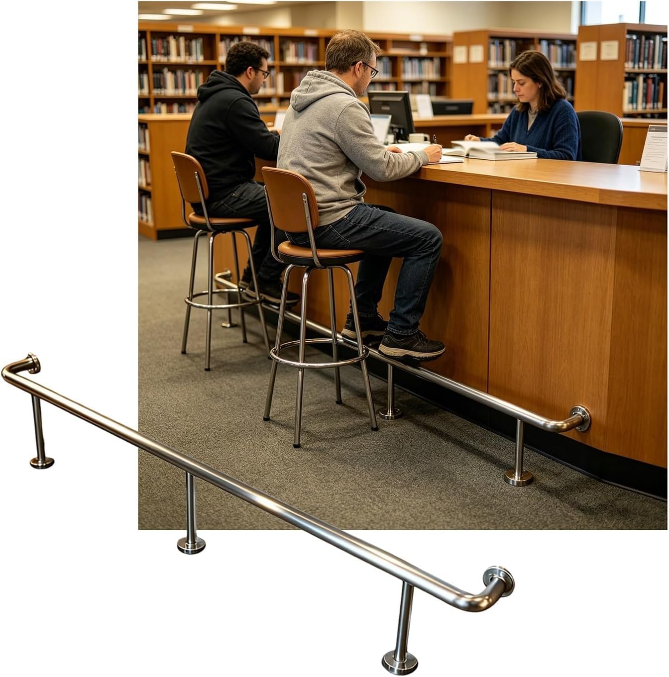 HGOuhK Bar Foot Rail Kit Heavy Duty Bar Foot Rail, Kit for Restaurant Kitchen Cafe Library Counter, 3.28~16.4ft(Silver,4.0M/13.12FT)
