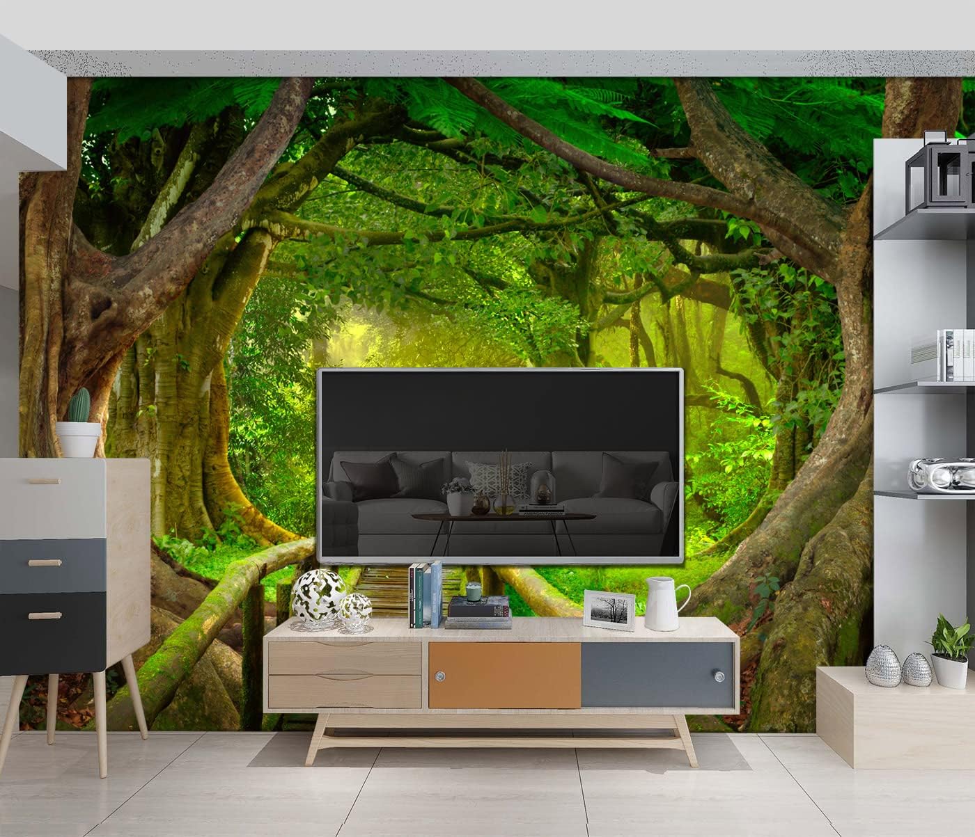 Beautiful Nature Green Forest Wallpaper Big Tree Jungle Landscapes Bedroom Scenery murals Office Decor Living Room tv Background Large wall Mural - 160"x108" Not Peel and Stick
