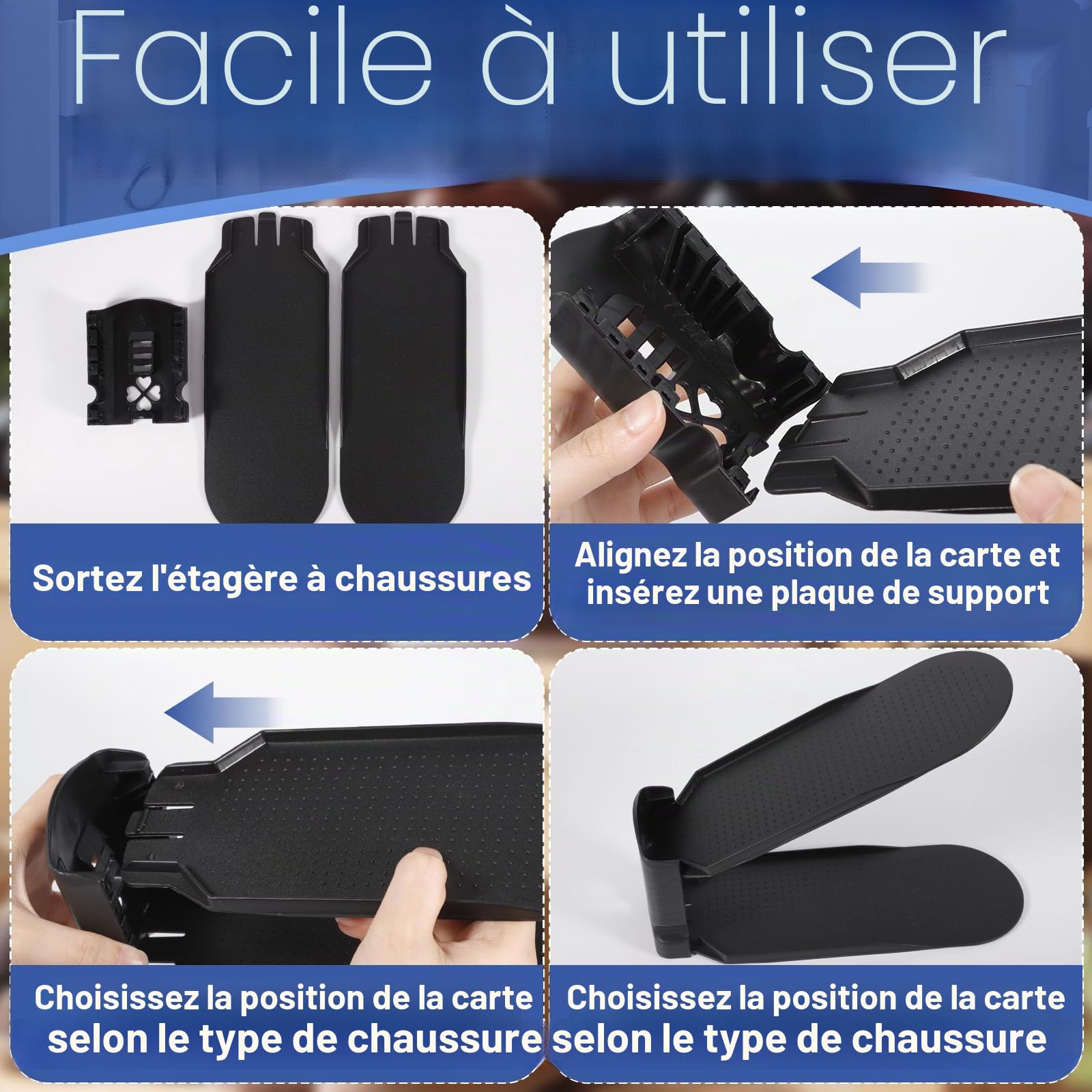 10PCS Support à Chaussures Réglables - Organiseur et Rangement Empilable - Gain de Place - Matériau PP Durable et Facile D'entretien (Noir)