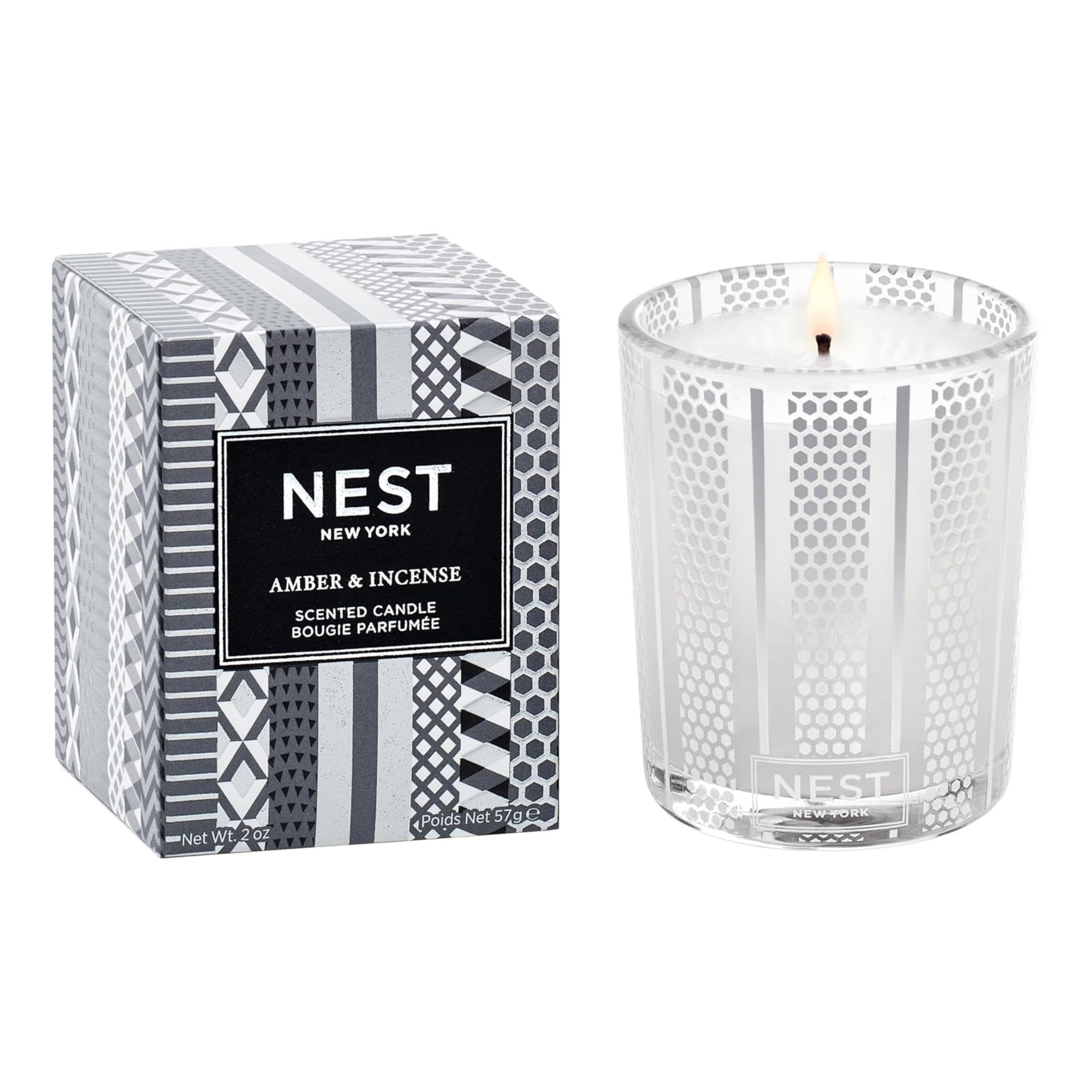 NEST New York Scented Votive Candle, Amber &amp; Incense - 2 oz - Up to 28-Hour Burn Time - Reusable Glass Vessel
