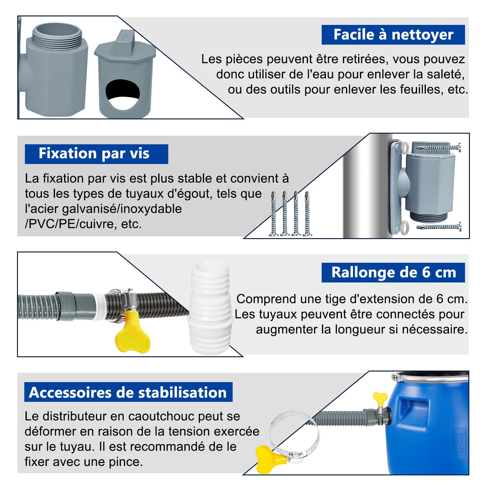 Récupérateur Eau de Pluie pour Tuyau de Descente Ø 90-110mm, Toitures Jusqu'à 80 m²