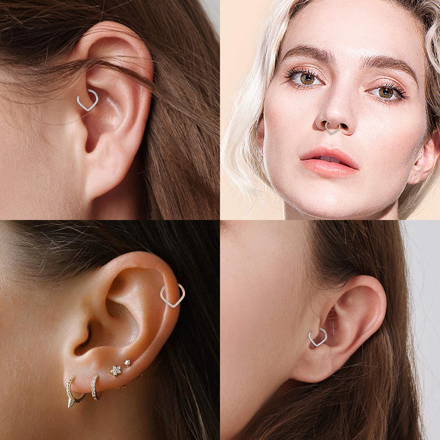 AROWRO 16G Septum & Daith Jewellery - 316L Surgical Steel Septum Rings, Daith Earrings, Nose Rings, Clicker, Rook, Helix, Lobe, Cartilage Piercing Jewellery - 5