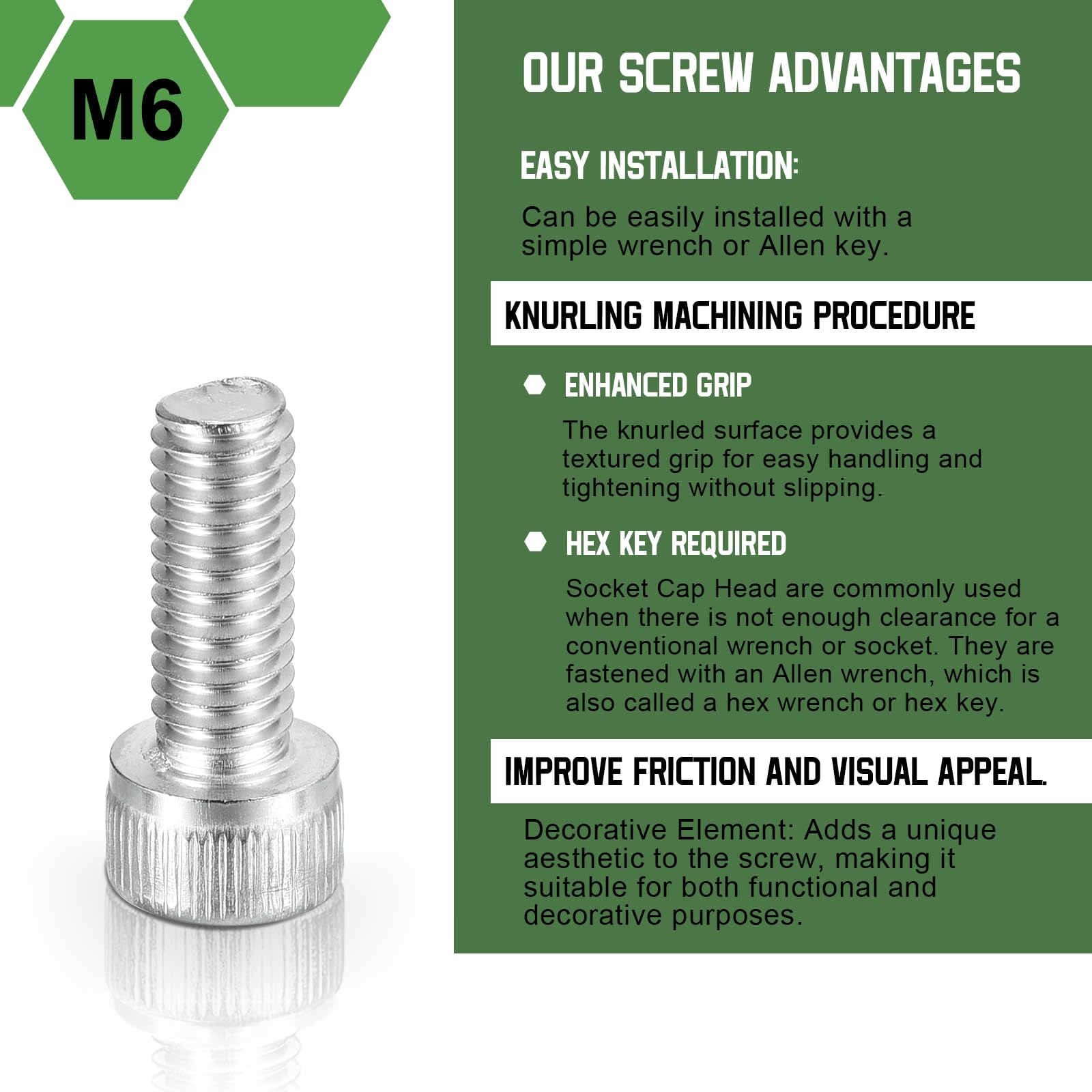 uxcell Hex Socket Bolts (M6-1x16), 304 Stainless Steel Hex Socket Drive Screw, Silver Tone, 40 Pcs, M6-1x16mm - Image 3