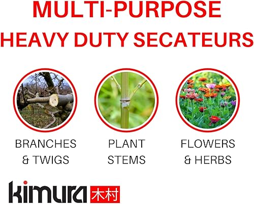 Miniatura 7 de Kimura Tijeras de podar Pro Bypass de 8 pulgadas, cuchillas de acero japonés SK5 resistentes, capacidad de corte de 1 pulgada, asas recubiertas de