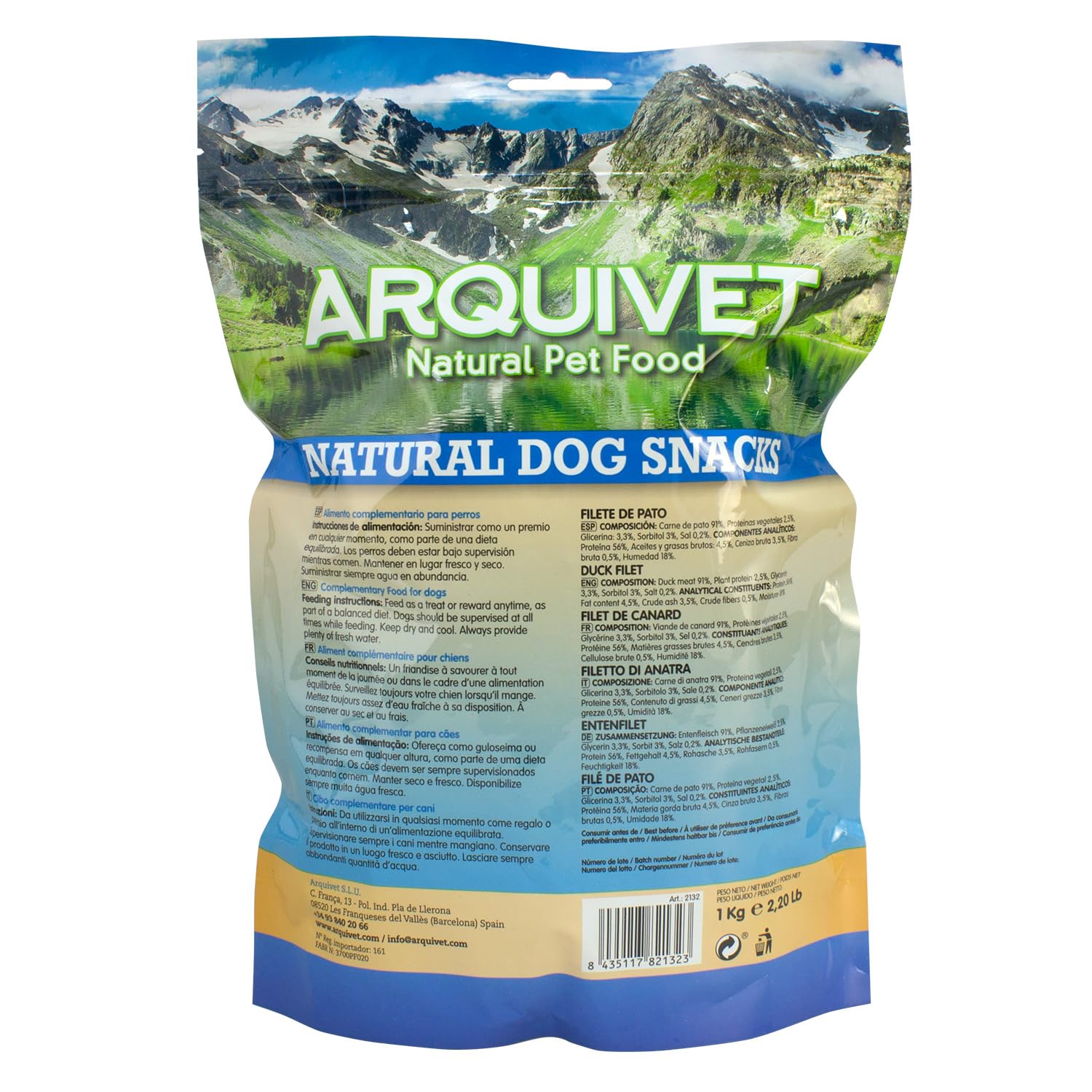 ARQUIVET Filetto di anatra - 1 Kg - Snack 100% naturali per cani - prelibatezze per cani - Prodotto leggero - Molto ricco di sostanze nutritive