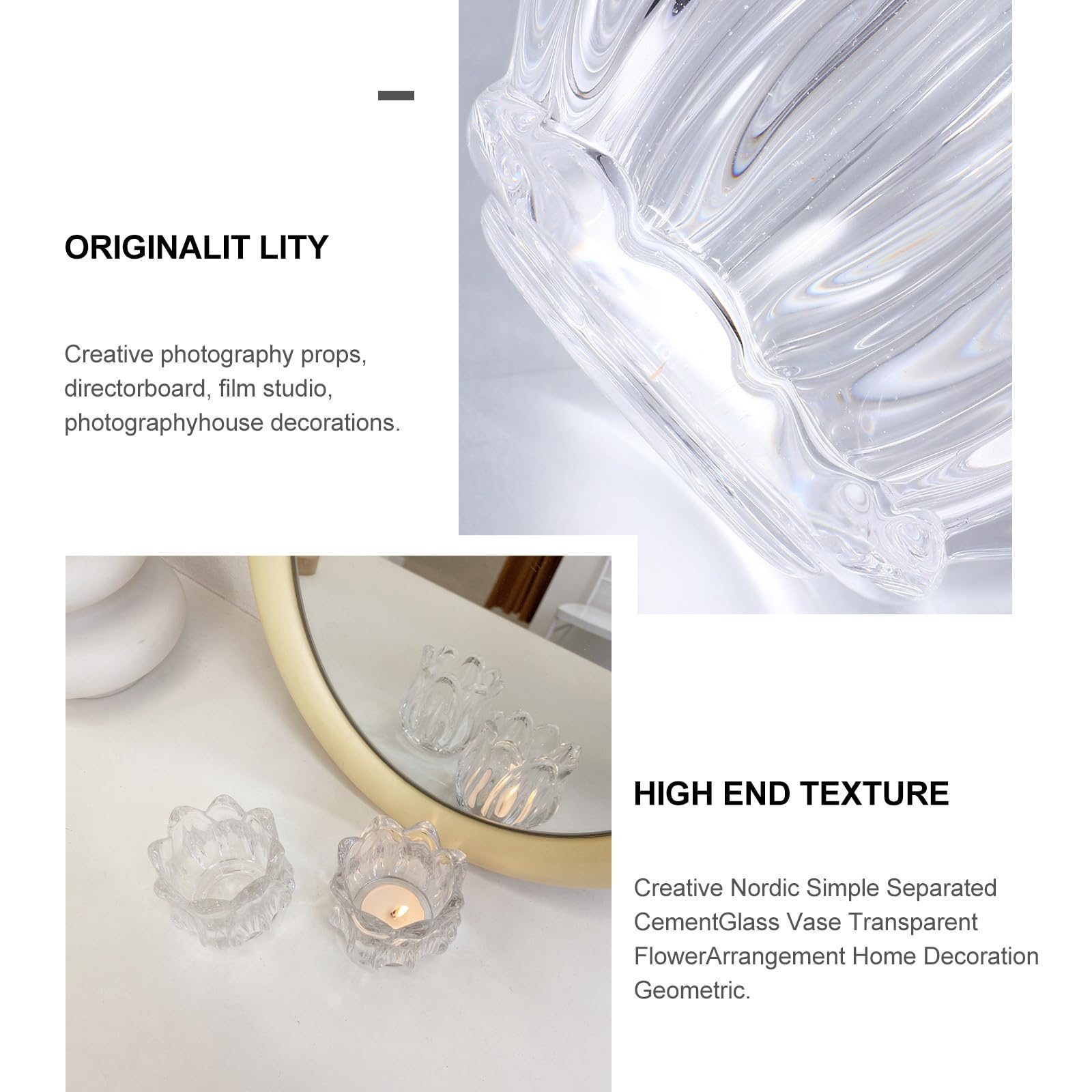 Portavelas de Cristal Transparente Pack de 6 Unidades Forma de Flor para Ambiente Romántico en Cenas y Fiestas para Ambiente Elegante