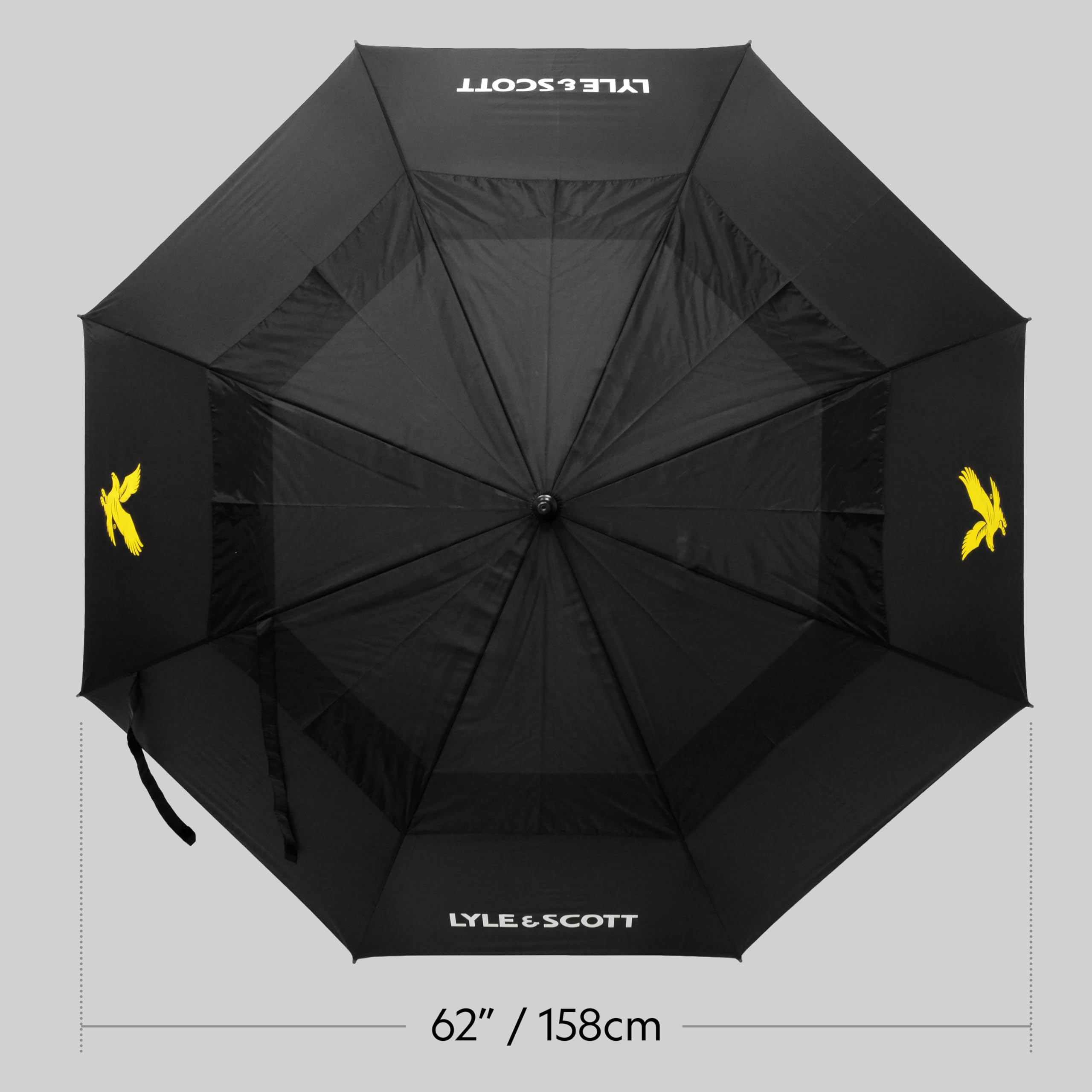 Lyle and Scott 157,7 cm Golfschirm – Doppel-Baldachin-Design, winddichter Regenschirm mit leichtem Fiberglas-Schaft, Doppeldach Golfschirm, Schutzhülle – unverzichtbares Golfzubehör