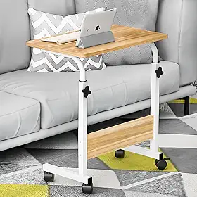 Mesa ajustável dobrável, mesa de cabeceira multifunctional, mesa de notebook lateral com ajuste de altura (Nogueira)