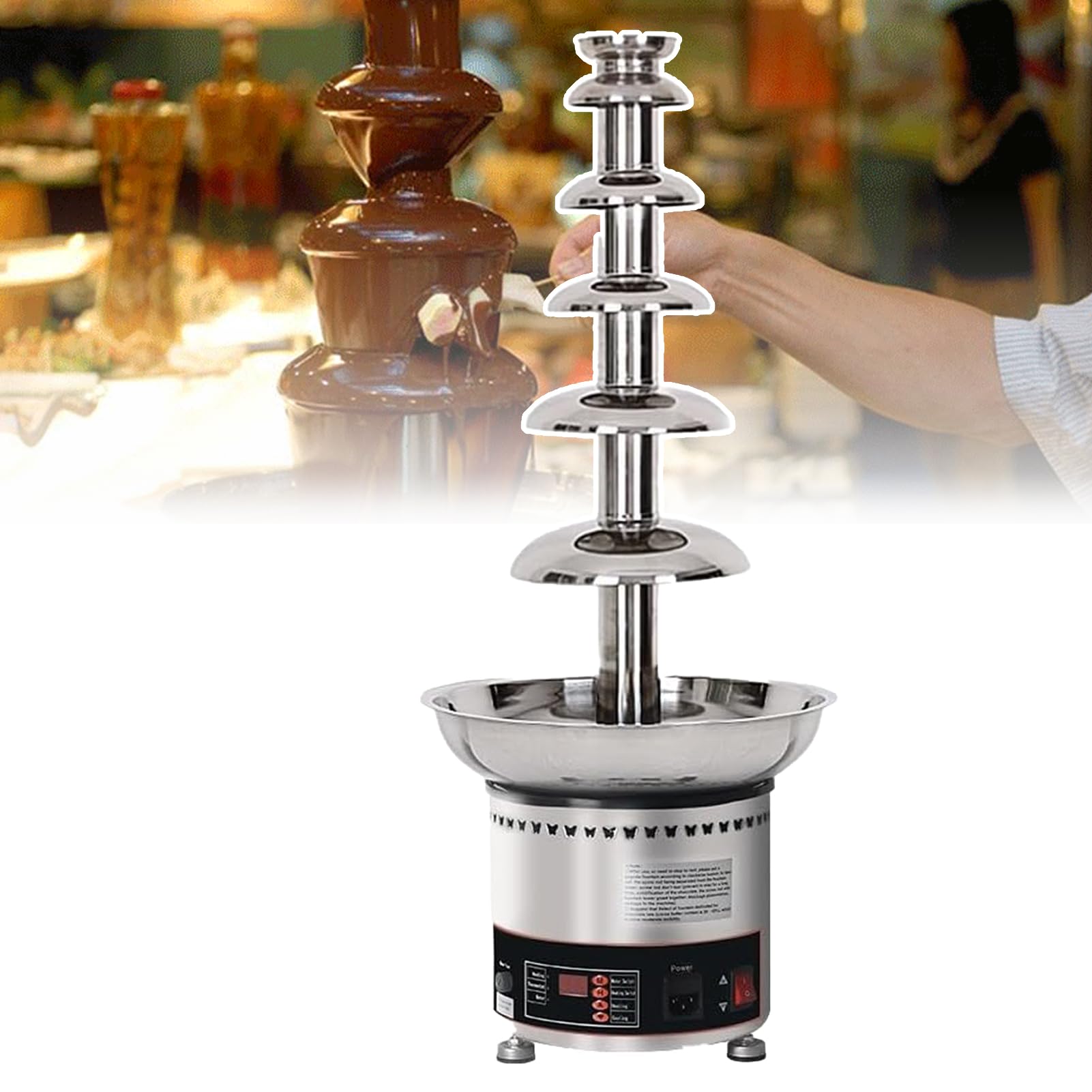 YXZYFPP Electric Chocolate Melting Fountain Machine - 300W Fondue Maker with Temperature Control for Parties and Banquets (Silver 6 Tier)