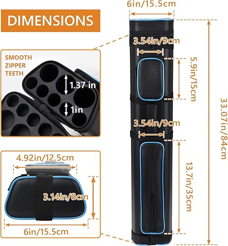 Miniatura 5 de Estuche rígido de transporte para taco de billar de 3 x 5, con capacidad para 3 topes de taco y 5 ejes de taco