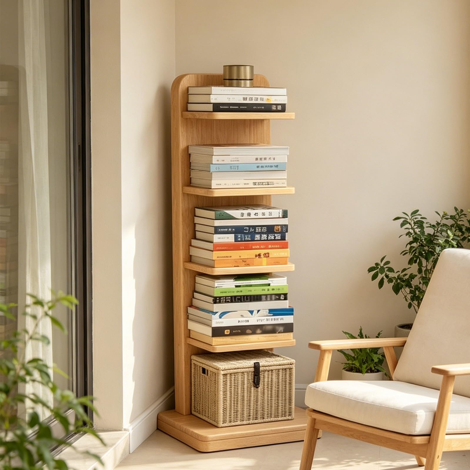 Libreria verticale aperta a 5 ripiani, moderna colonna vertebrale con dispositivo anti-ribaltamento, piedini antiscivolo, scaffale in legno per ufficio, soggiorno, camera da letto, studio
