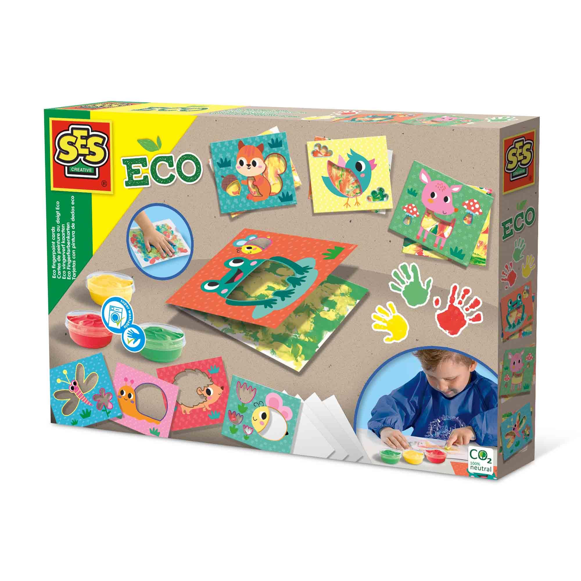 SES Creative 24925 - Eco fingerpaint Cards, Easily Washable, Gluten-Free, Complete Set with Cards, Paper and fingerpaint for Young Children
