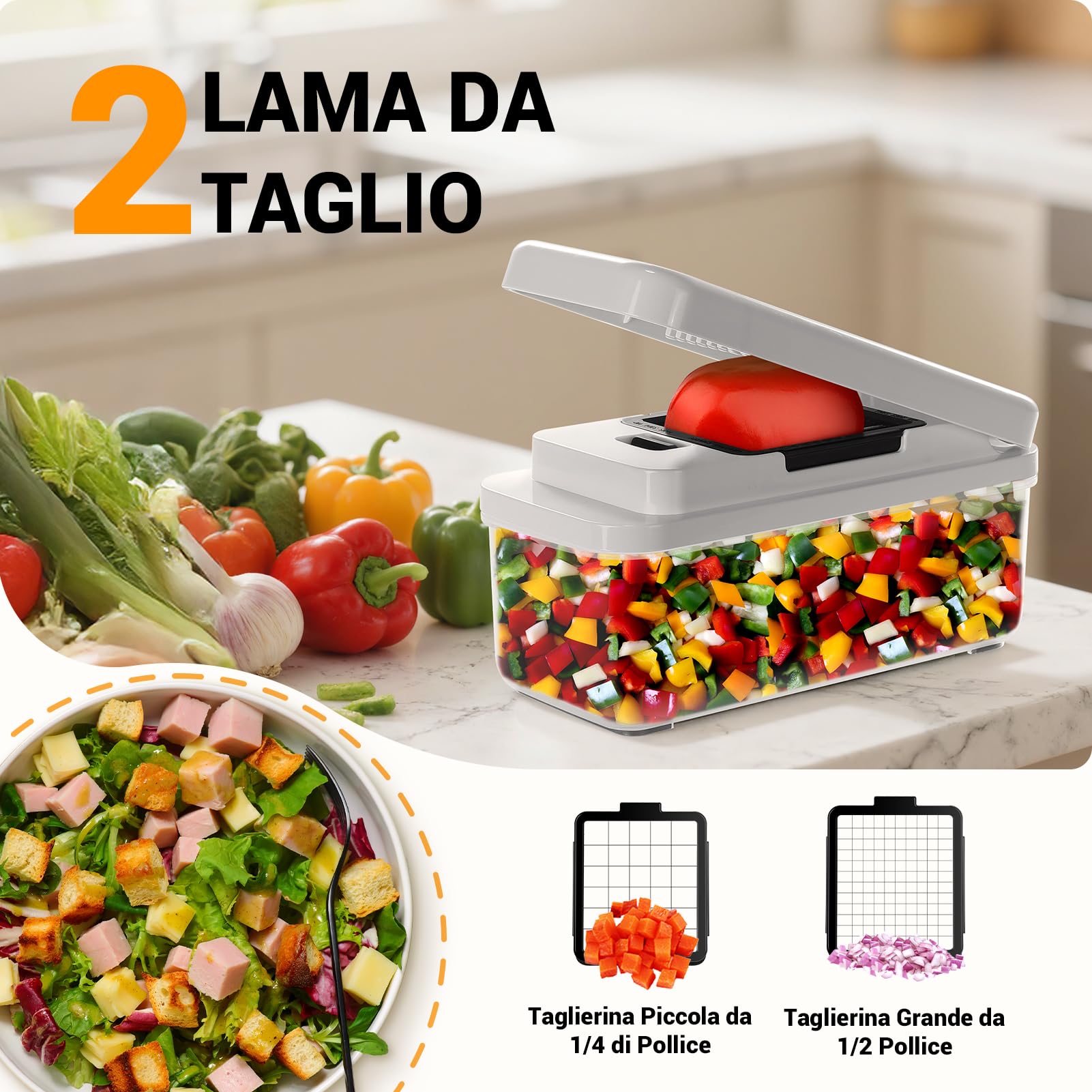Mandolina per Verdure, Taglia Verdure Multifunzione, Tagliaverdure Manuale con 7 Lame in Acciaio Inox Intercambiabili, Tritaverdure per Cipolla, Carota, Patata e Cetriolo