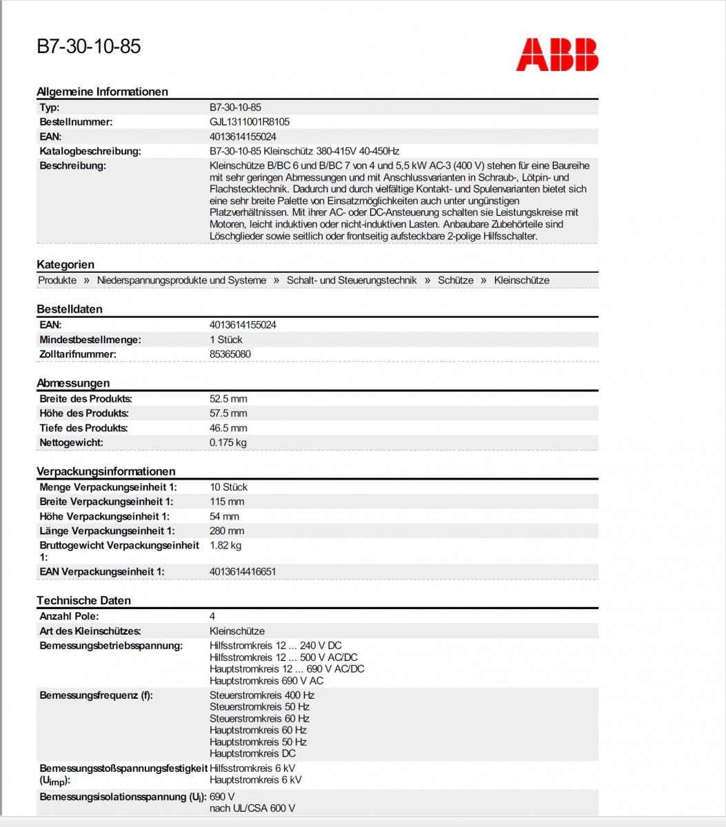 Abb-entrelec b6-b7 - Minicontactor 380/415v-50/60