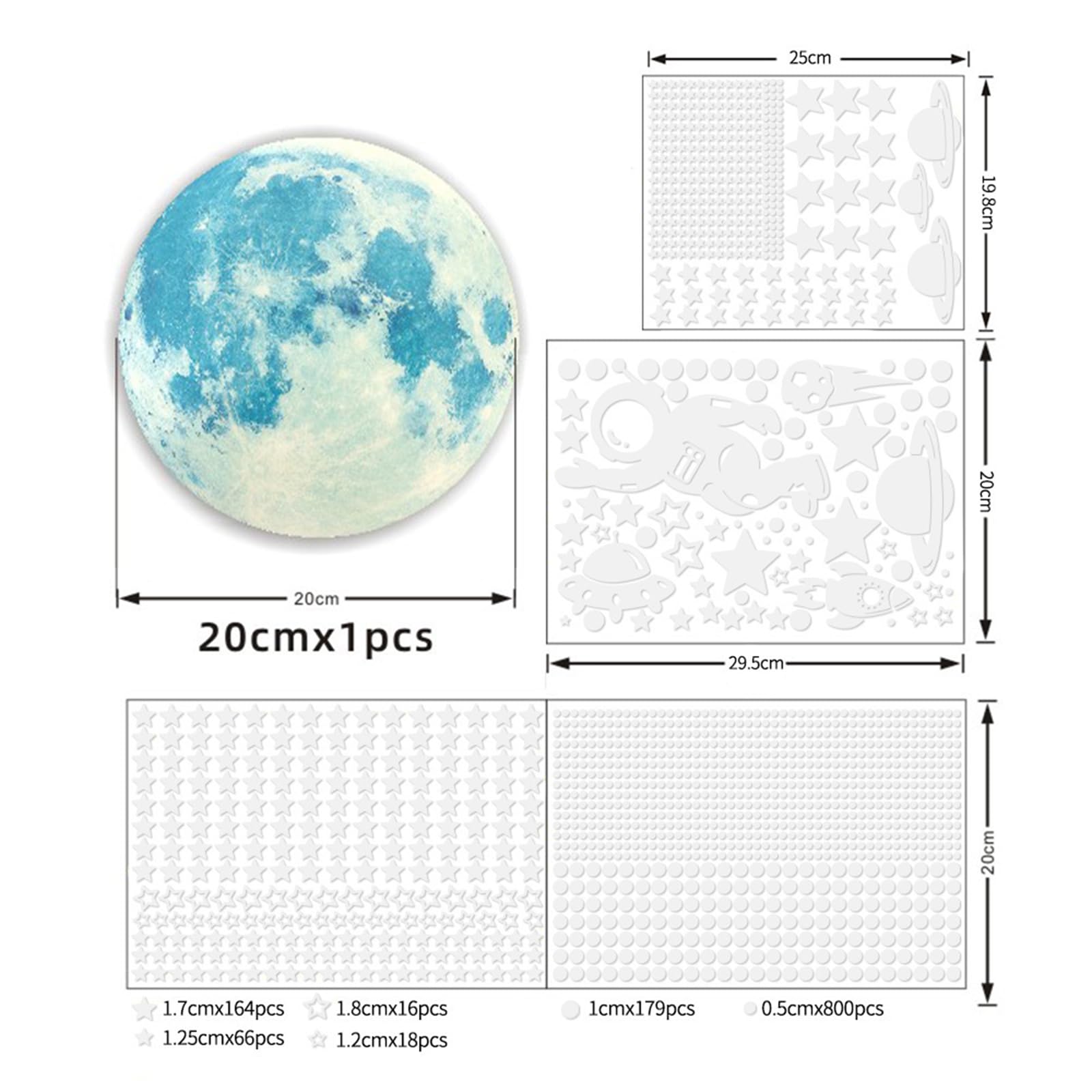 Glow in The Dark Stickers 1199pcs - Luminous Stars, Moon, Rocket 、 Planets Wall, Blue, Extra Large - Image 3