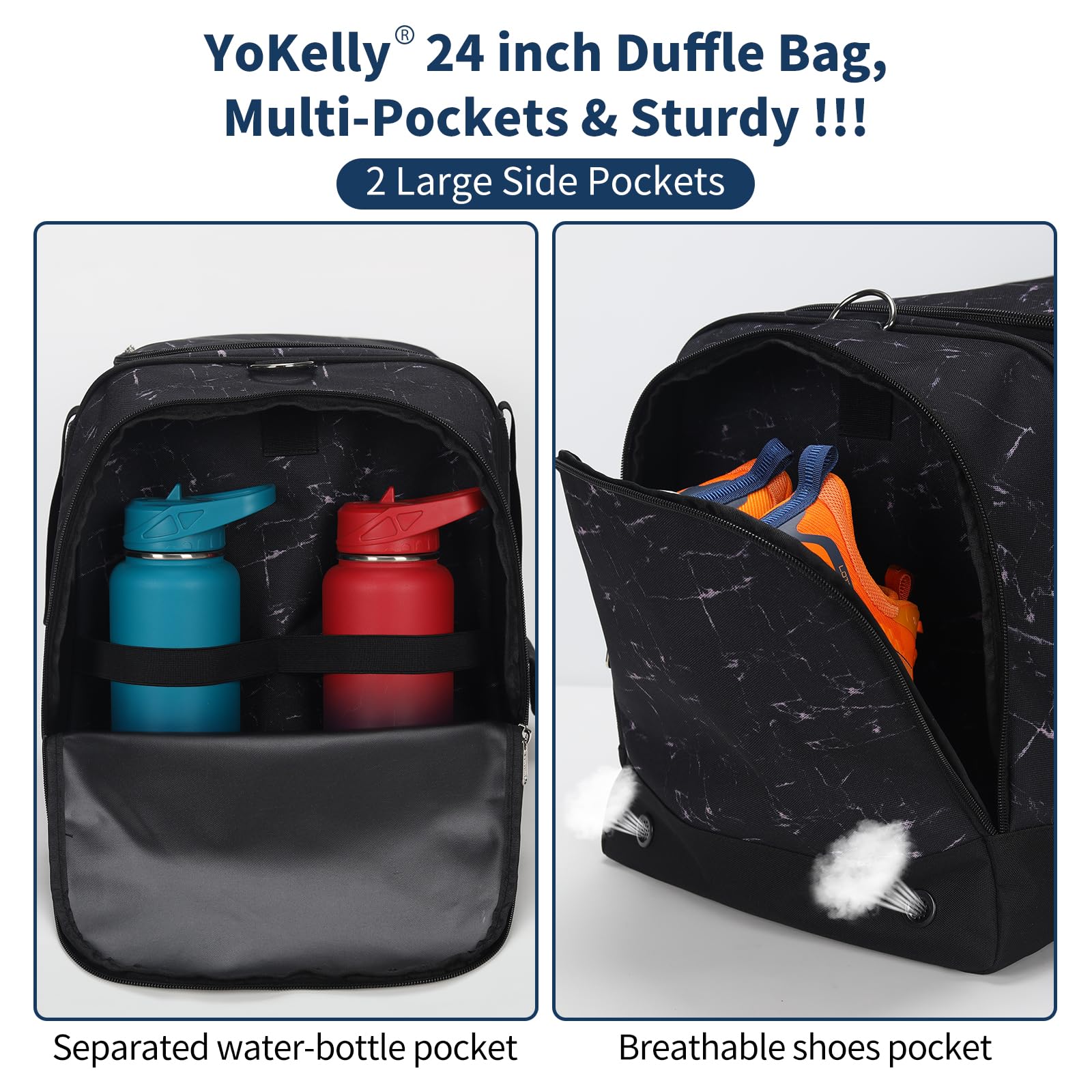 Grande borsa da palestra da uomo, grande borsone con fondo rigido con scomparto per scarpe per sport/viaggi, Marmo, borsa grande