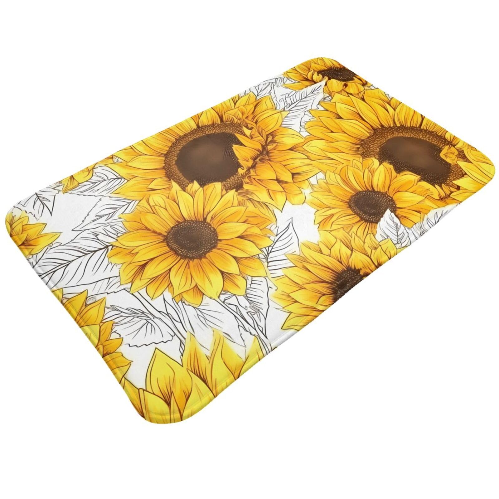 Sunflowers Printed Print Living Room Bathroom Kitchen Anti Slip and Absorbent Carpet, Indoor Entrance Door Muddy Floor Mat, Ultra Soft Washable Carpet 21x31.5 Inches