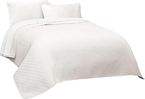 Vista 7 de Lush Decor Ava - Juego de colcha de 3 piezas con diseño de diamantes, tamaño King, color blanco