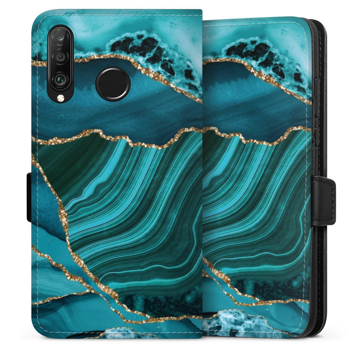 DeinDesign Etui Compatible avec Huawei P30 Lite New Edition Etui Folio Etui magnetique Tendances Pierre précieuse Marbre