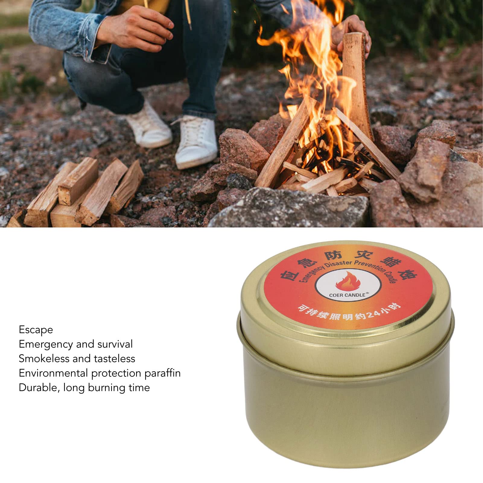 Candela Di Emergenza 24 Ore, Candela Di Sopravvivenza Con Cera D'api Candela Di Sopravvivenza Antivento Impermeabile Senza Fumo Candela Di Sopravvivenza Luminosa Di Lunga Durata Per Emergenza(Oro)
