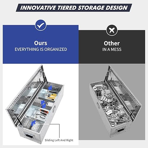 Miniatura 2 de GAOMON Caja de herramientas para caja de camión de 39 pulgadas, de aluminio resistente con estante deslizante, caja de herramientas de placa de