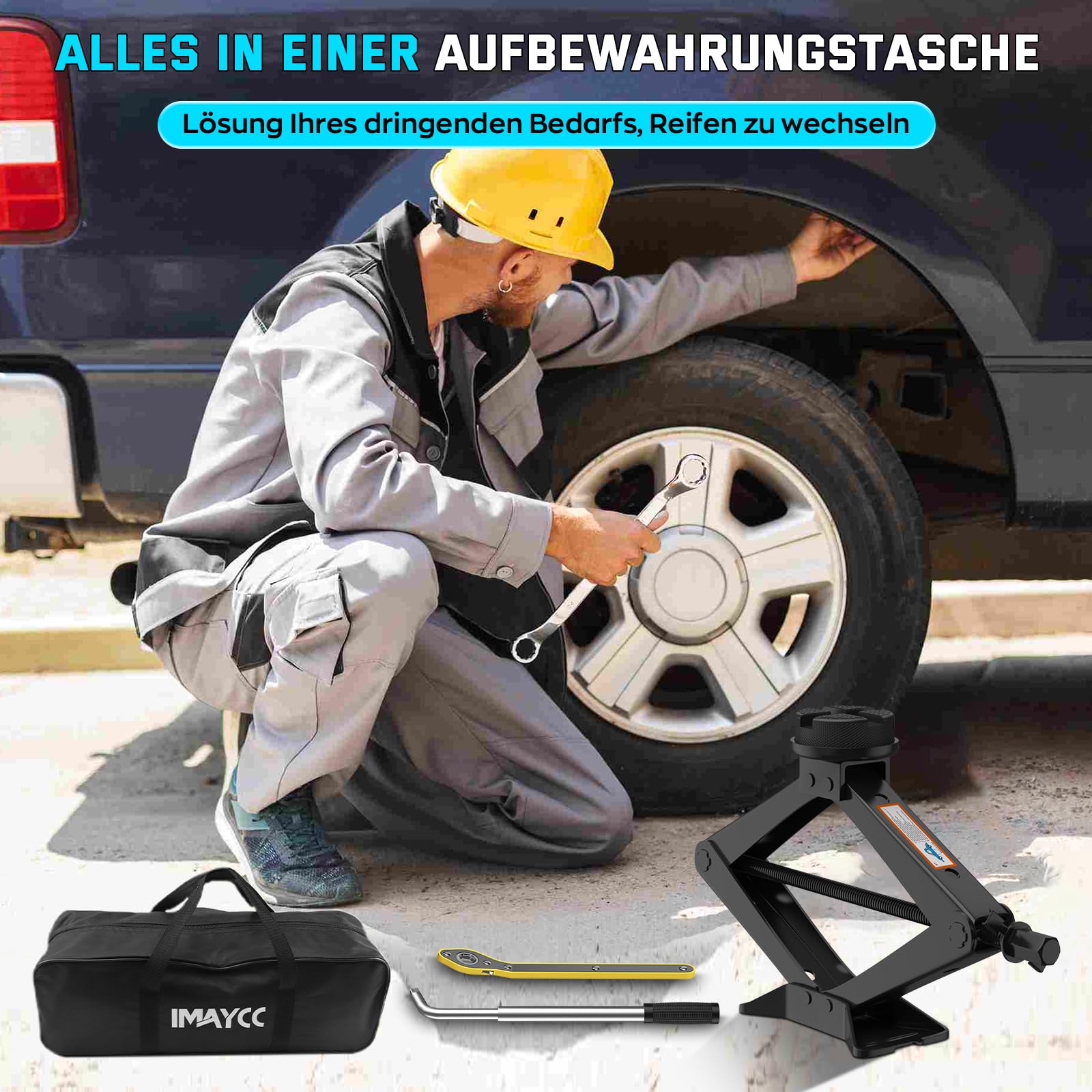 IMAYCC Aggiorn Cric Per Auto 3T/3000kg, Cric Auto Con Universale Tampone In Gomma, Cric Portatile Per Auto Con Chiave Per Dadi Ruota, KitEmergenza Auto Per SUV MPV Tesla,Manutenzione e La Riparazione