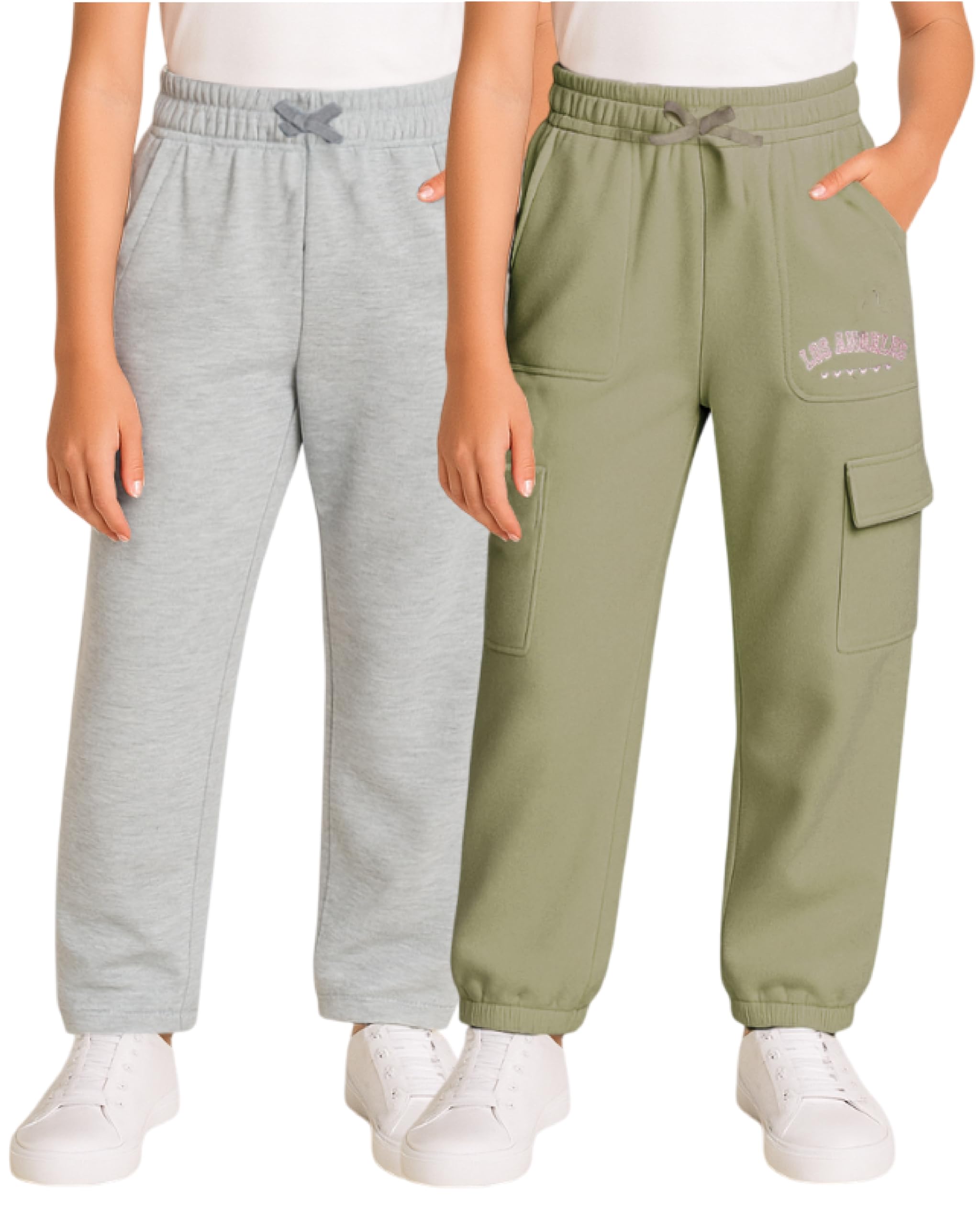 Real Love Girls Sweatpants - 2 Pack Lighweight Soft Fleece Cargo Pants & Jogger Sweatpants for Girls (Sizes 7-16)