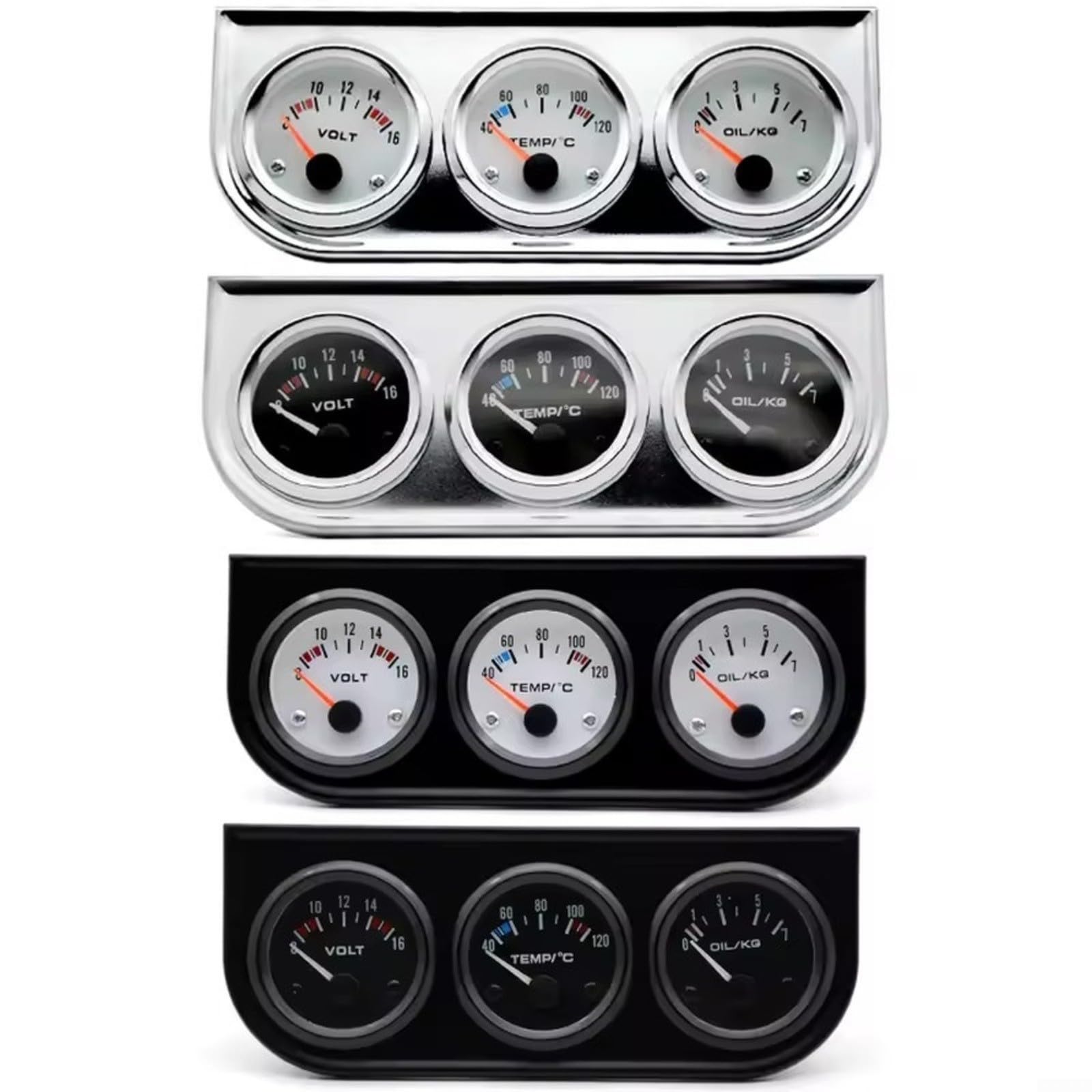 Juego de calibre 3 en 1 para coche, 52 mm, voltaje de aceite, temperatura del agua, voltímetro, instrumento combinado para coches, camiones, 12 V, carcasa de ABS, color blanco y negro, montaje (B)