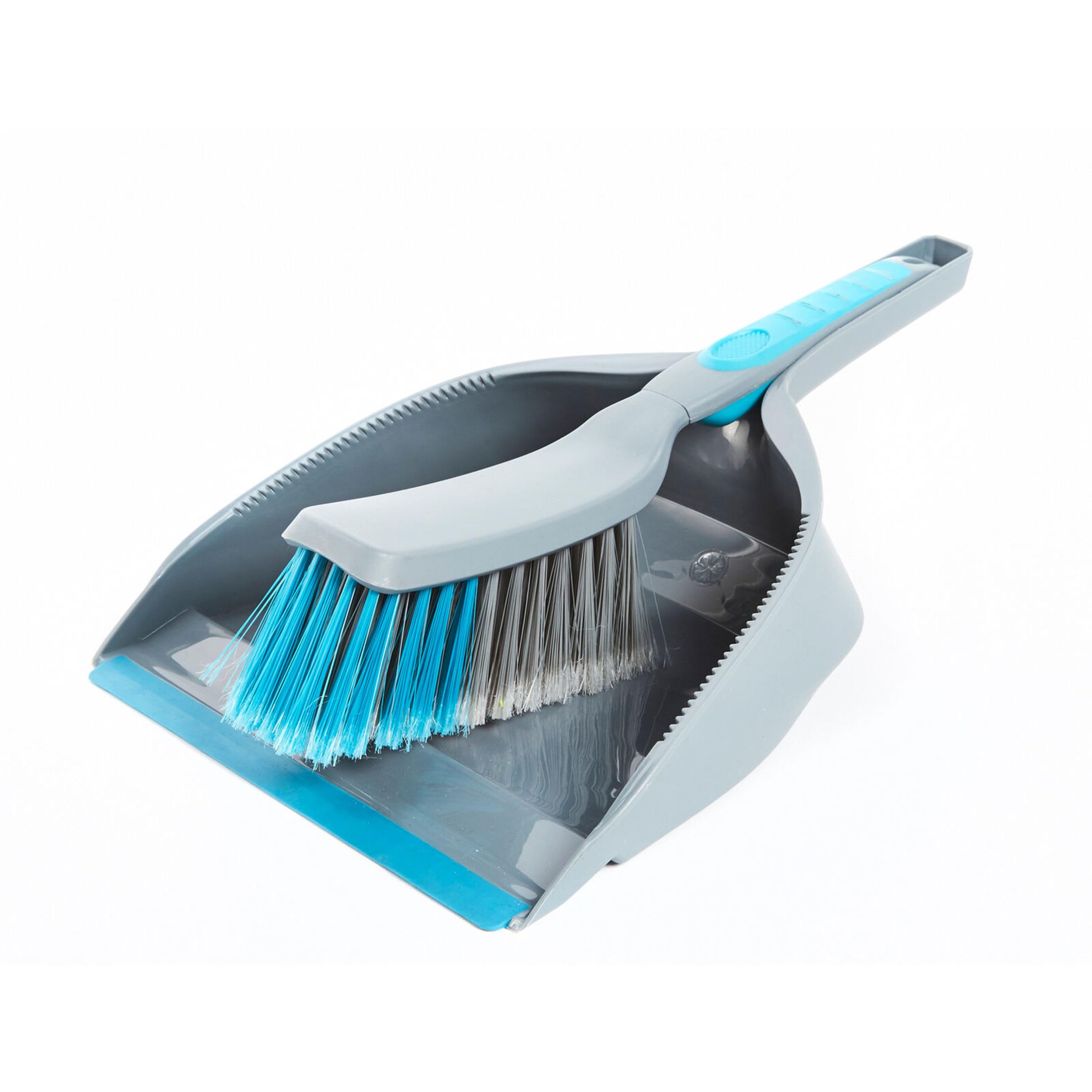 Beldray LA049254 Dustpan and Brush Set, Cleaning Kitchen Floor, Hardwearing and Lightweight, Ergonomic Handle, Soft Bristles, Ideal for All Surfaces, Rubber Lip, Grey/Blue, Plastic, Grey/Blue