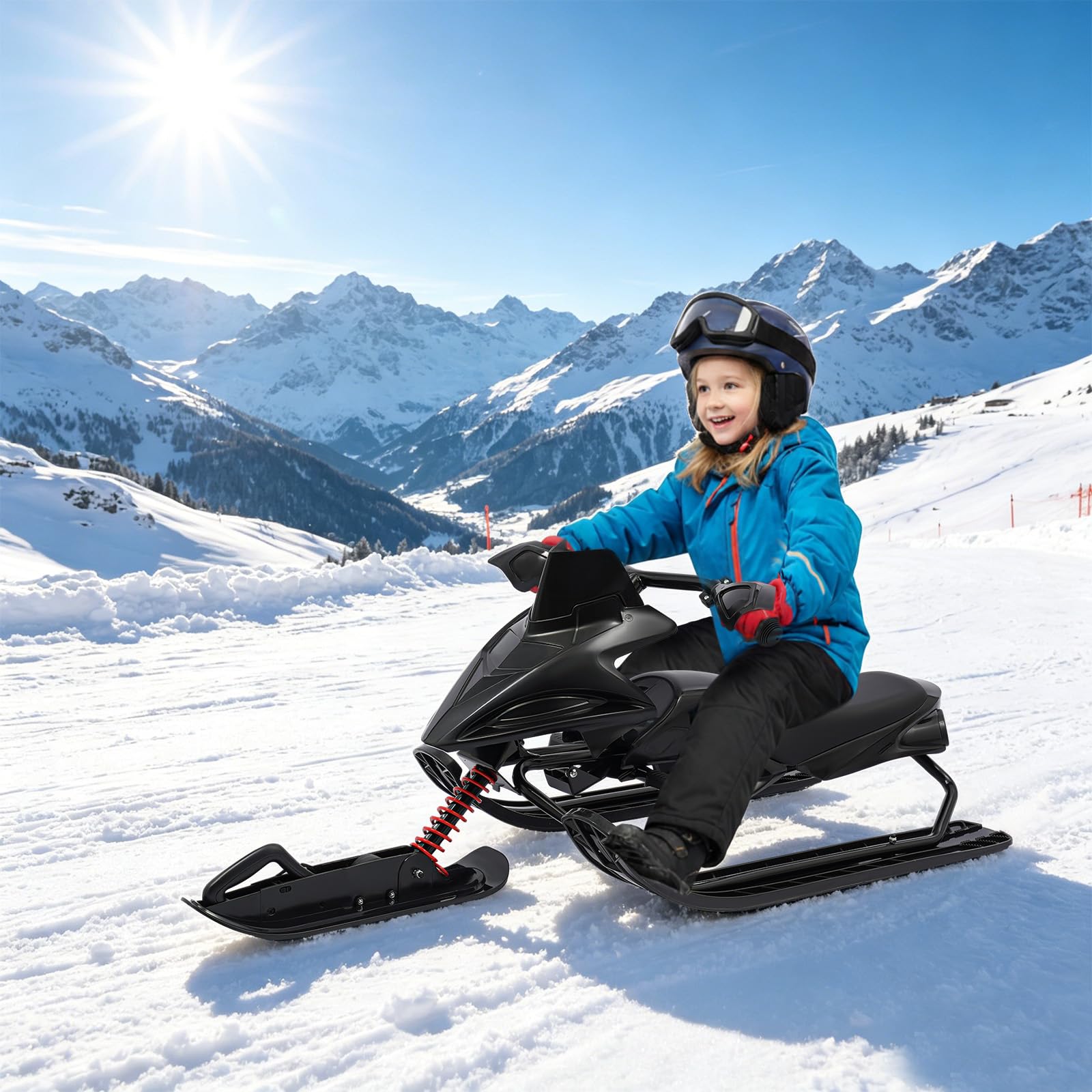 Luge à neige pour enfant - Noir - Cadre en fer avec patins en polyéthylène - 60 kg - Ski