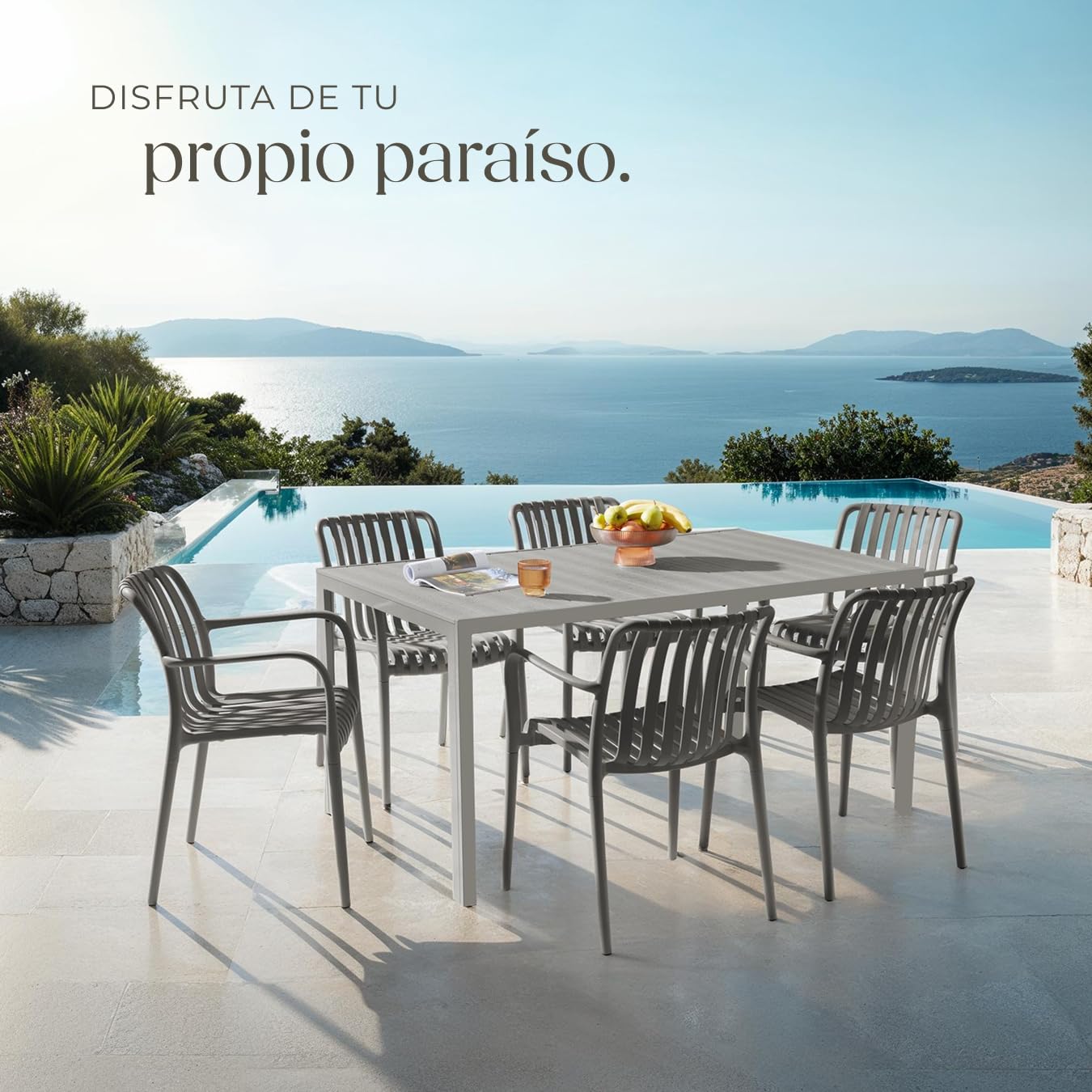 tectake® Sillas Terraza Exterior Apilables, Plástico Resistente, Antideslizante, Fácil de Montar, Muebles Resistentes, Sillas Jardin Exterior - Set de 2 con Reposabrazos Antracita