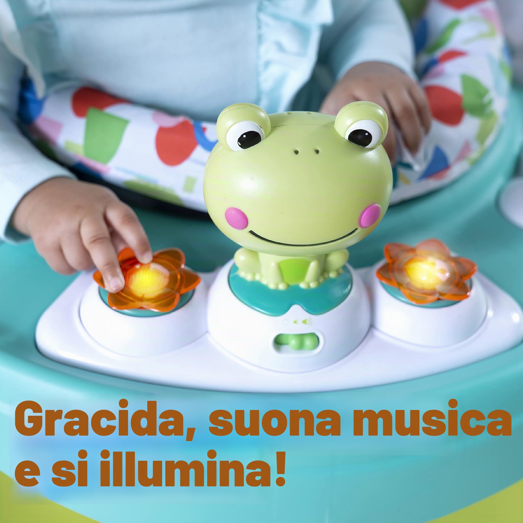 Bright Starts Centro Attività Tavolo 2in1 Bounce Bounce Playful Pond 7 Giocattoli Interattivi Suoni Musica Altezza Regolabile Seduta Ruotabile 360° Verde 6 Mesi+