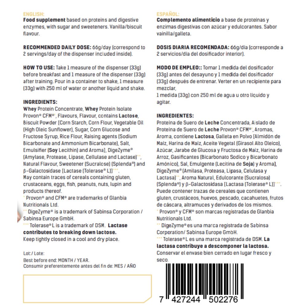 PROFIT - Concentrado de proteína de suero de leche - Calidad Promiko - Alto en BCAA, glutamina y aminoácidos esenciales. Con enzimas digestivas - Sabor oblea de vainilla - 1000 gr = 30 servicios