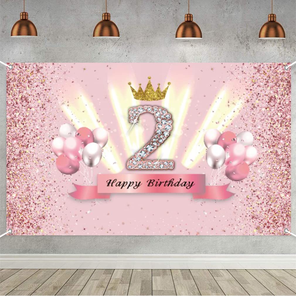 Tecreo Happy 2nd Birthday Pink Vinyl Fabric Sign Poster