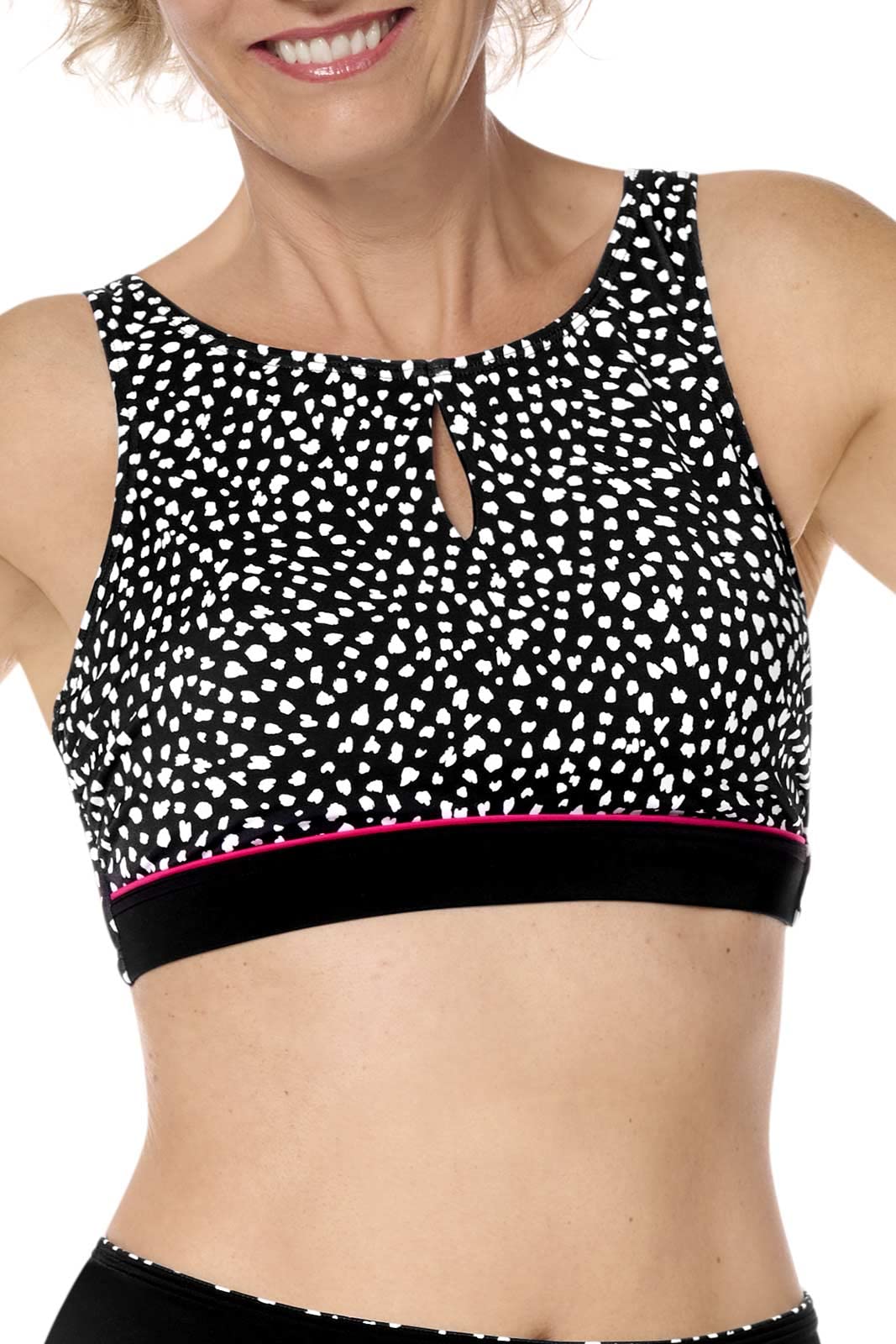 Amoena Manila High Neckline Wire-Free Bikini Top Mastectomy Pocketed Swimwear Black/White Parte Superior Mujer