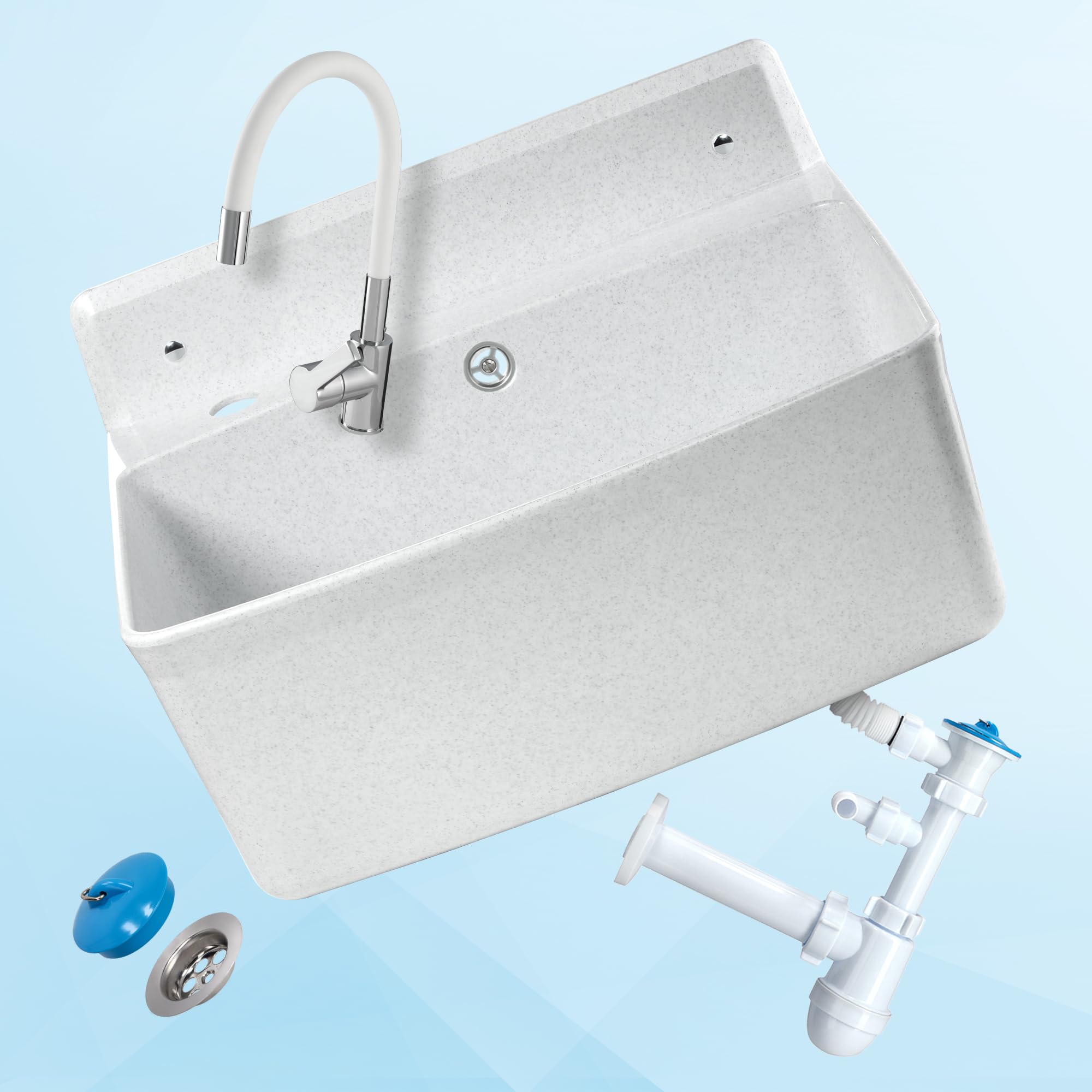 KADAX gospo Lavabo de jardin, 55 x 42 x 22,5 cm, en polystyrène de qualité supérieure, avec technologie Easy-Clean, pour le jardin, blanc, batterie élastique