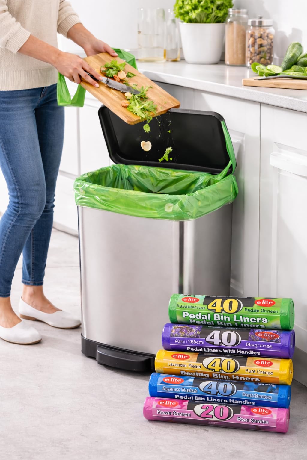 e-lite® Pacific Breeze - Bolsas de basura perfumadas con pedal de 20 l, 2400 bolsas (60 rollos x 40 bolsas), bolsas de basura resistentes