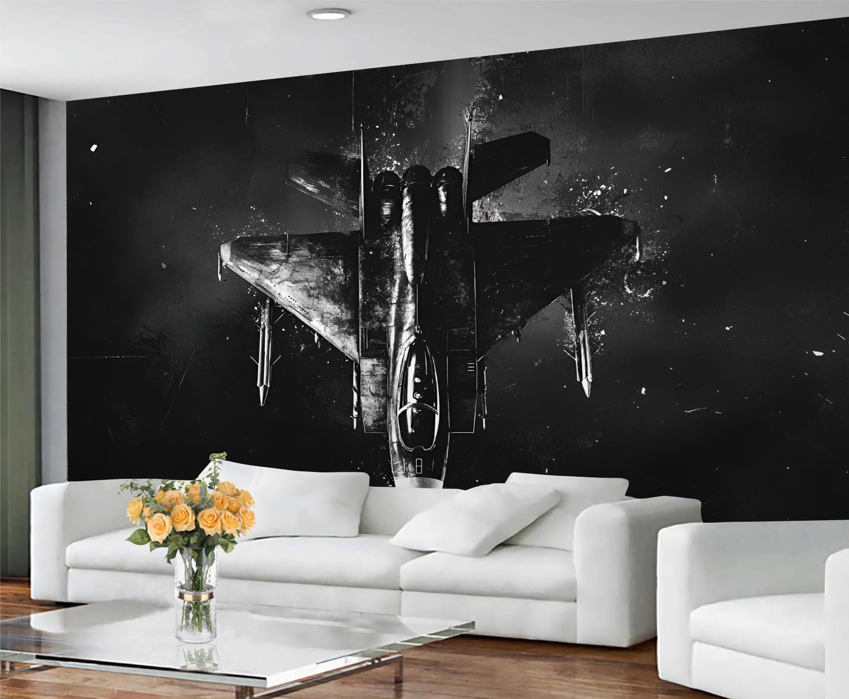 GIVLWF Dark Wallpaper & Home Decor, Airplane Wallpaper for Living Room, Boys Bedroom Wall Paper, Wall Mural & Room Decor - Non Self Adhesive