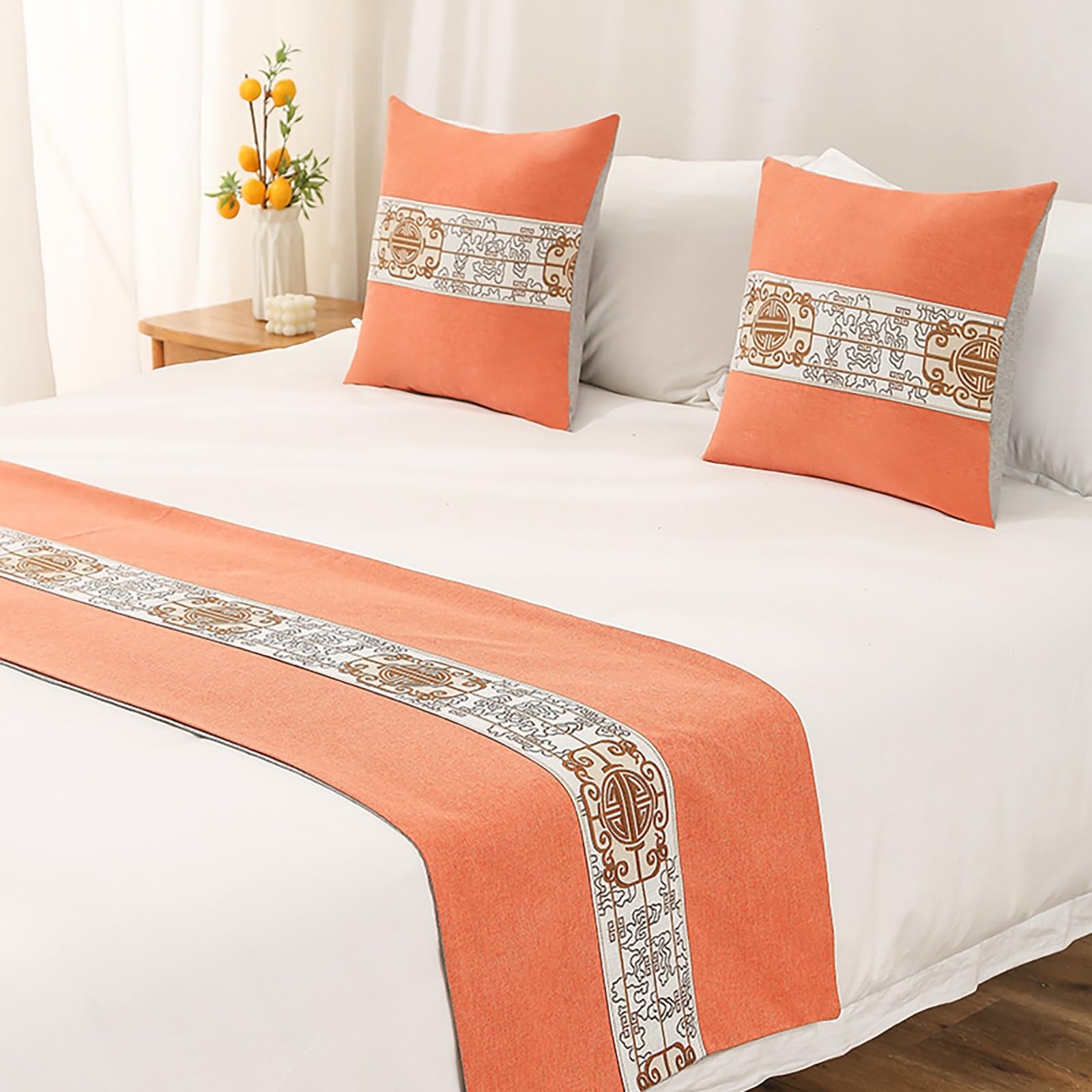 VNVFJKLO bed runner, Embroidery King Bed Scarf Runner Bedding Scarves Cover For Home Hotel Guesthouse For Slipcover Decoration(A orange,48 * 210cm for 150cm Bed)