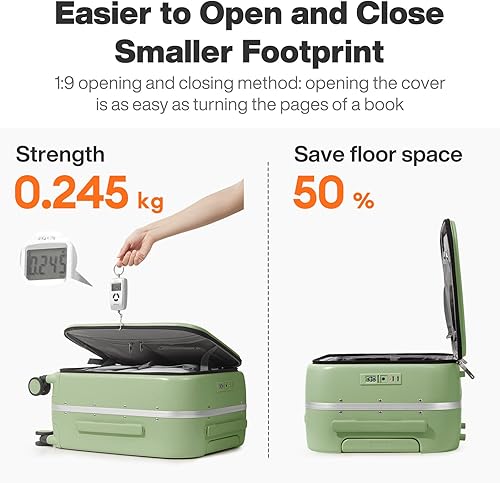 Miniatura 3 de mixi Maletas de viaje con marco de aluminio de apertura superior de maleta rígida para PC con ruedas, Verde aguacate, 20 pulg., A la moda y elegante