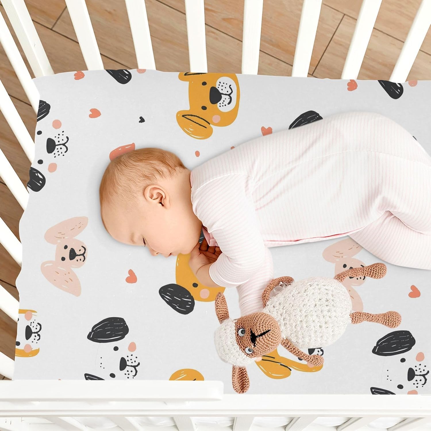 Crib Sheets for Boys Funny Dog Face Baby Girl Sheets,Neutral Mini Crib Mattress Sheets,Crib Mattress 52 * 28 * 9In
