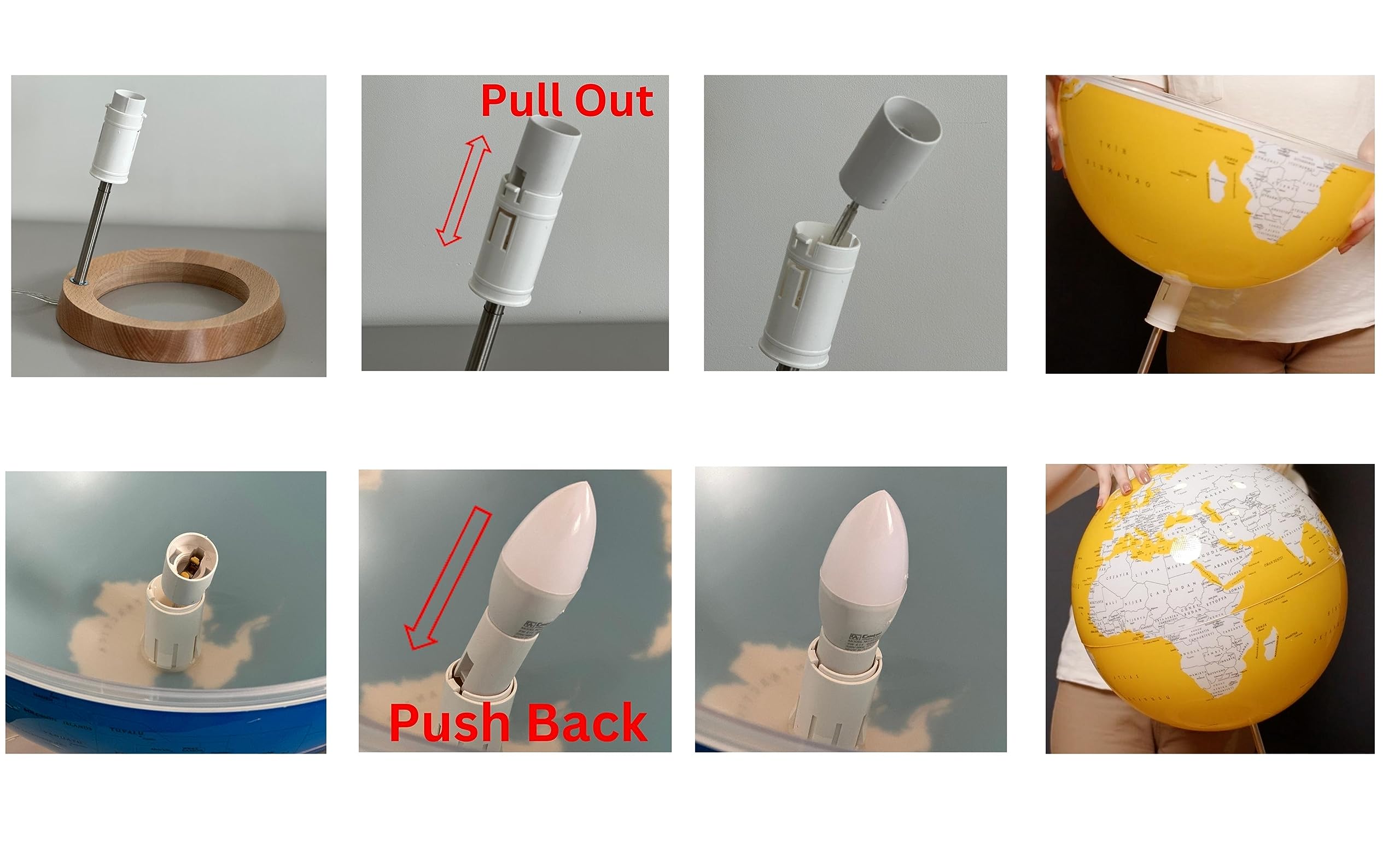 Exerz 33cm Leuchtglobus/Beleuchteter Globus Holzsockel mit 33 cm Durchmesser – Selbstmontage – Englische Karte