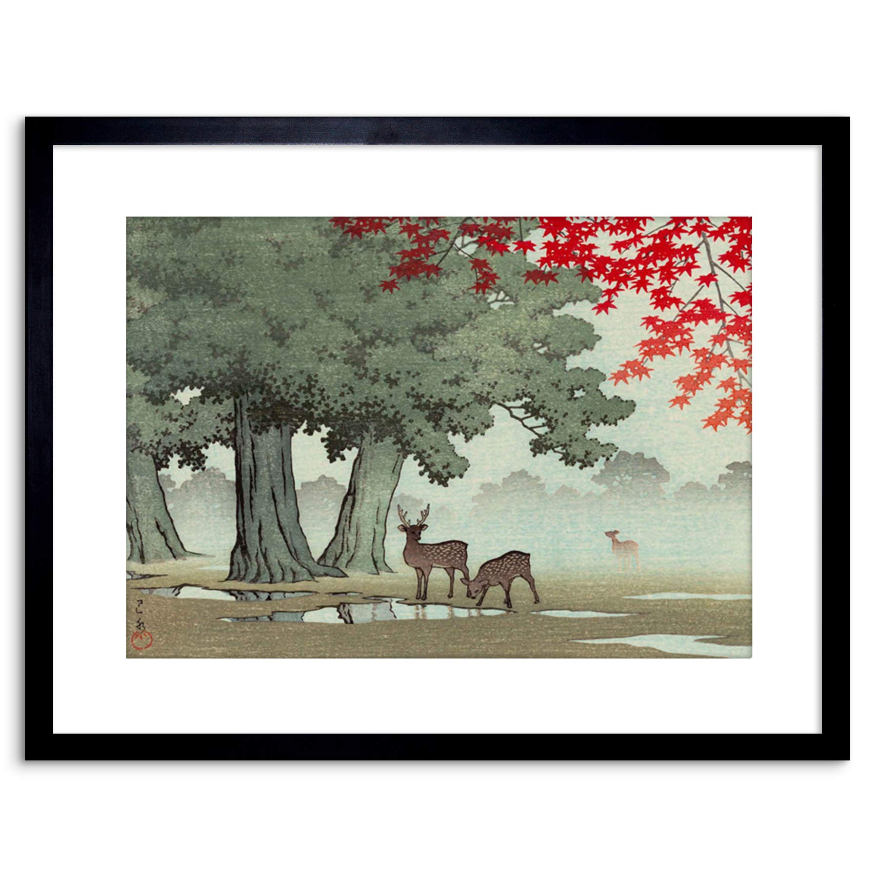 Wee Blue Coo PAINTING NATURE JAPAN TREE DEER JAPAN KAWASE HASUI FRAMED PRINT F97X4229
