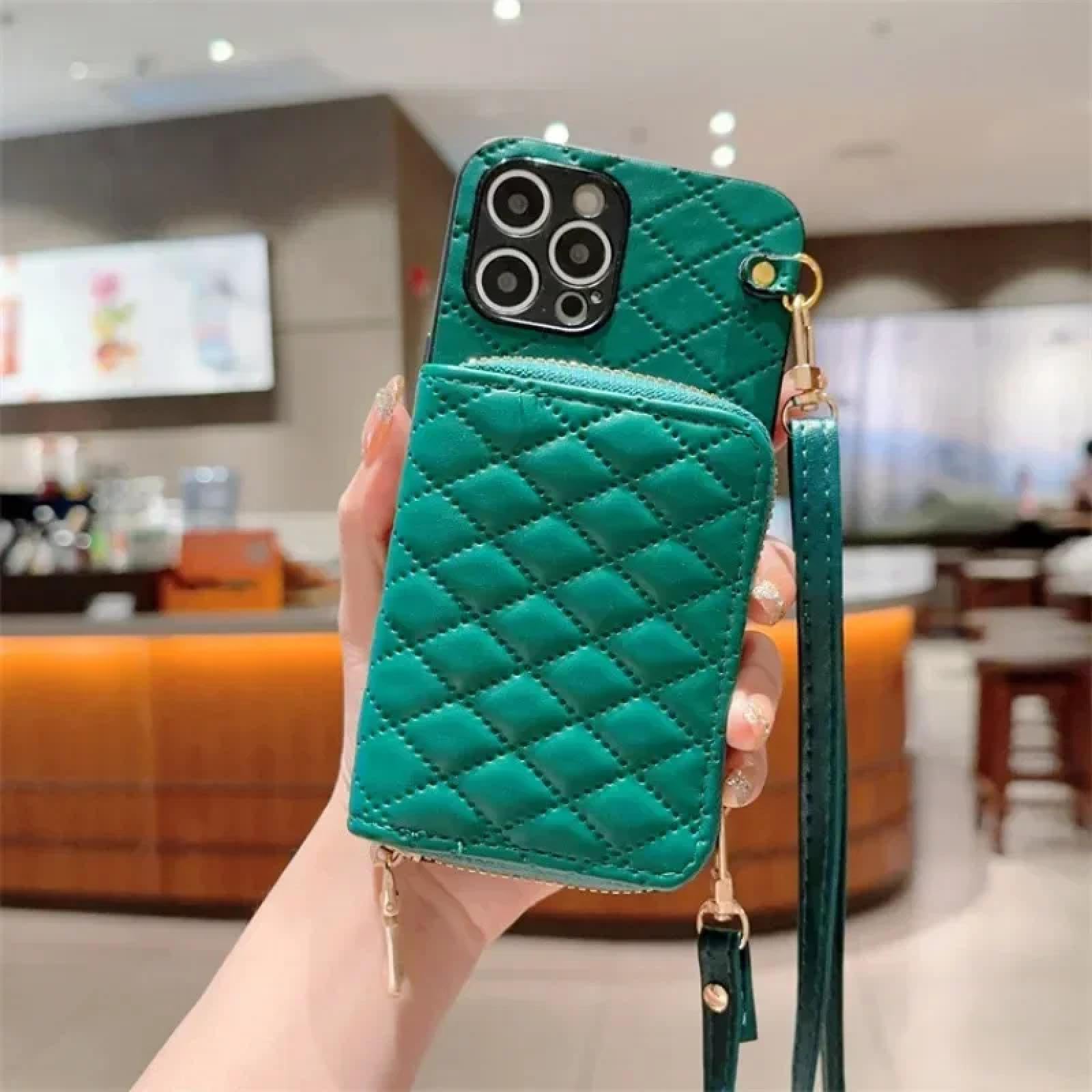 Housse en cuir iPhone 15 Plus vert aux finitions haut de gamme avec zip - 8