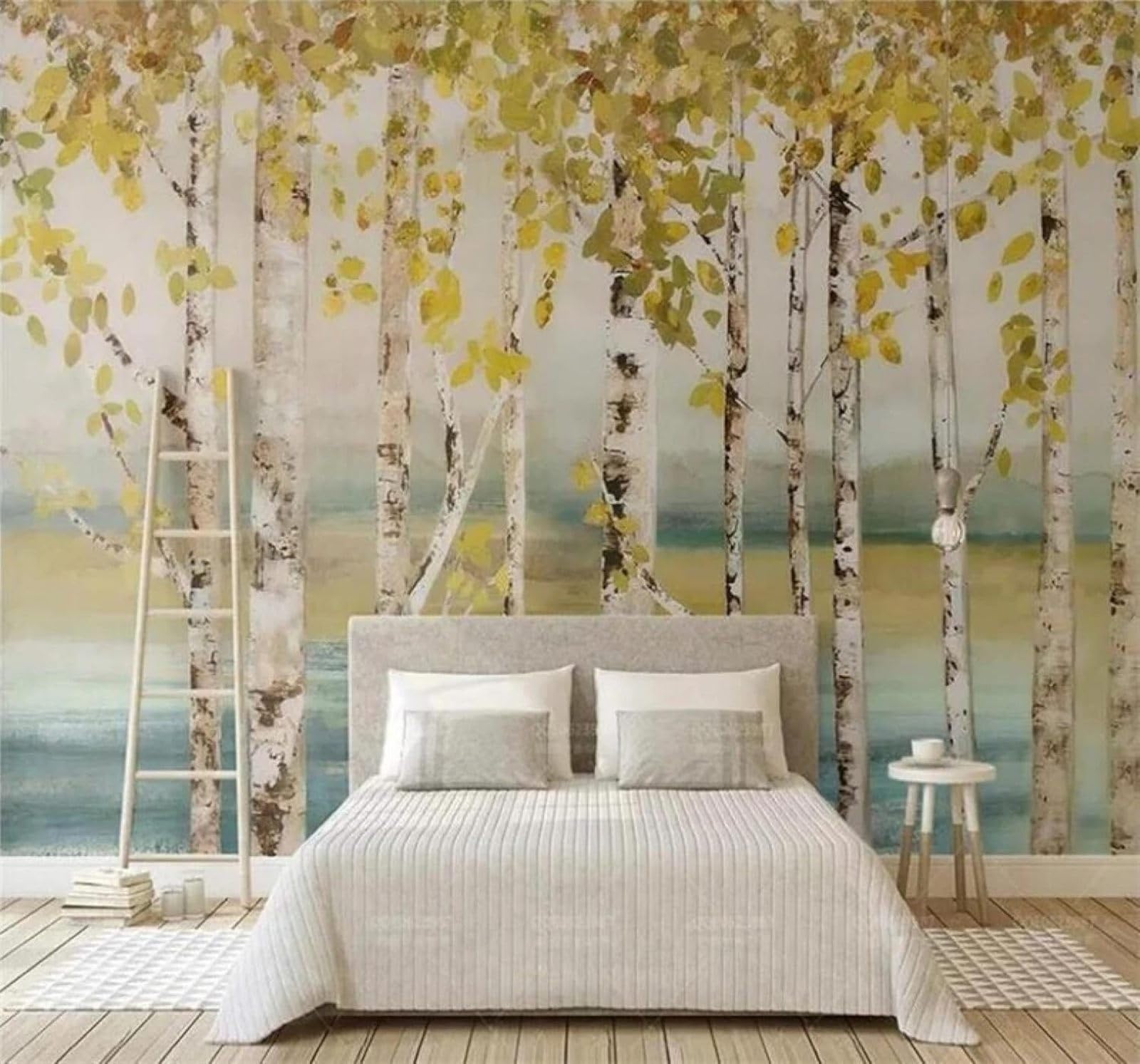 XLMING Hand Drawn Autumn Ink Wash Woodland Landscape 3D Wallpaper Premium Textured Silk Study Dining Living Room Bedroom Sofa TV Wall Easy Install-430cm×300cm