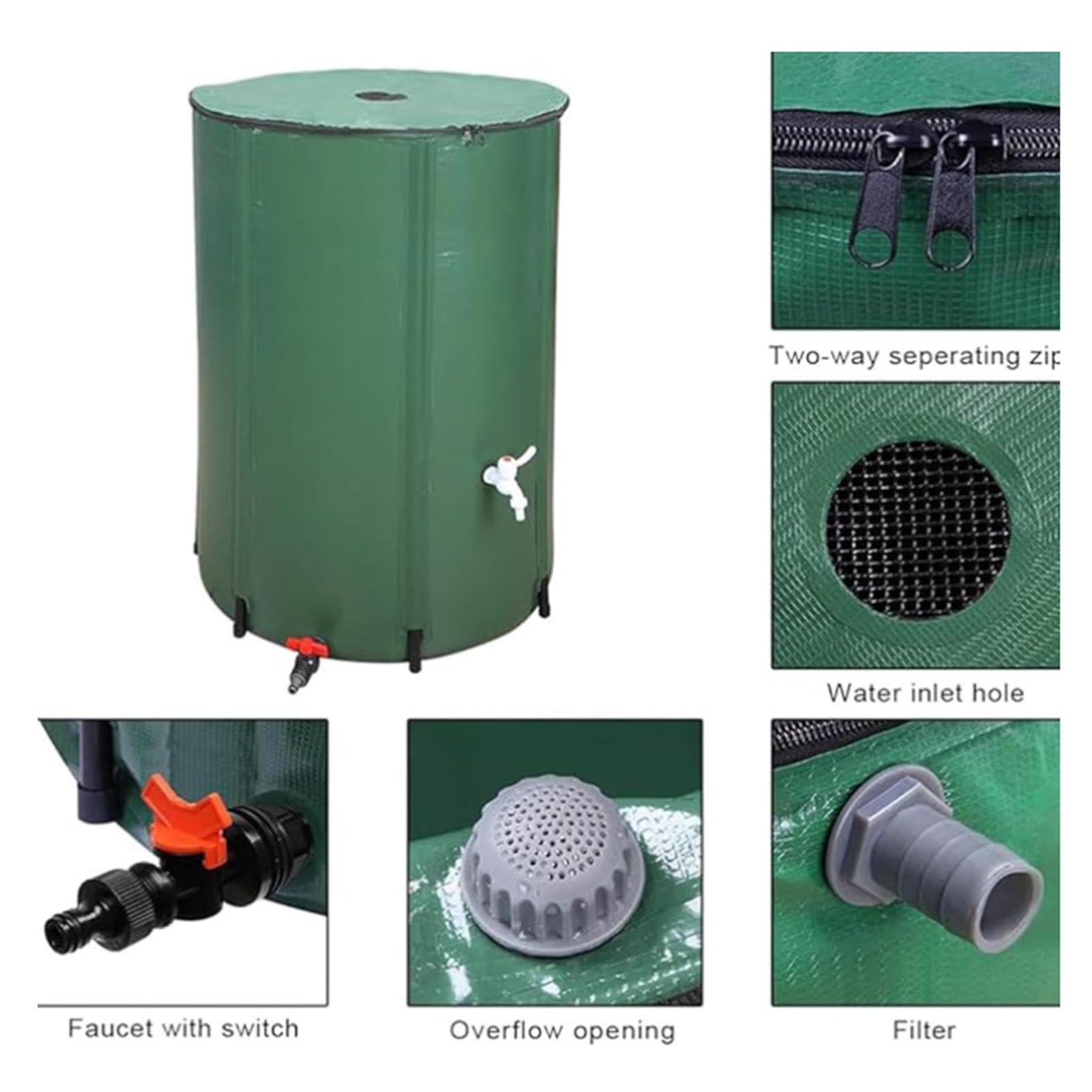 Serbatoio per la Raccolta dell'Acqua piovana Pieghevole, Contenitore Portatile in PVC a Prova di perdite per Esterni, Ideale per la Raccolta dell'Acqua piovana in Giardino e nei pluviali(380L)