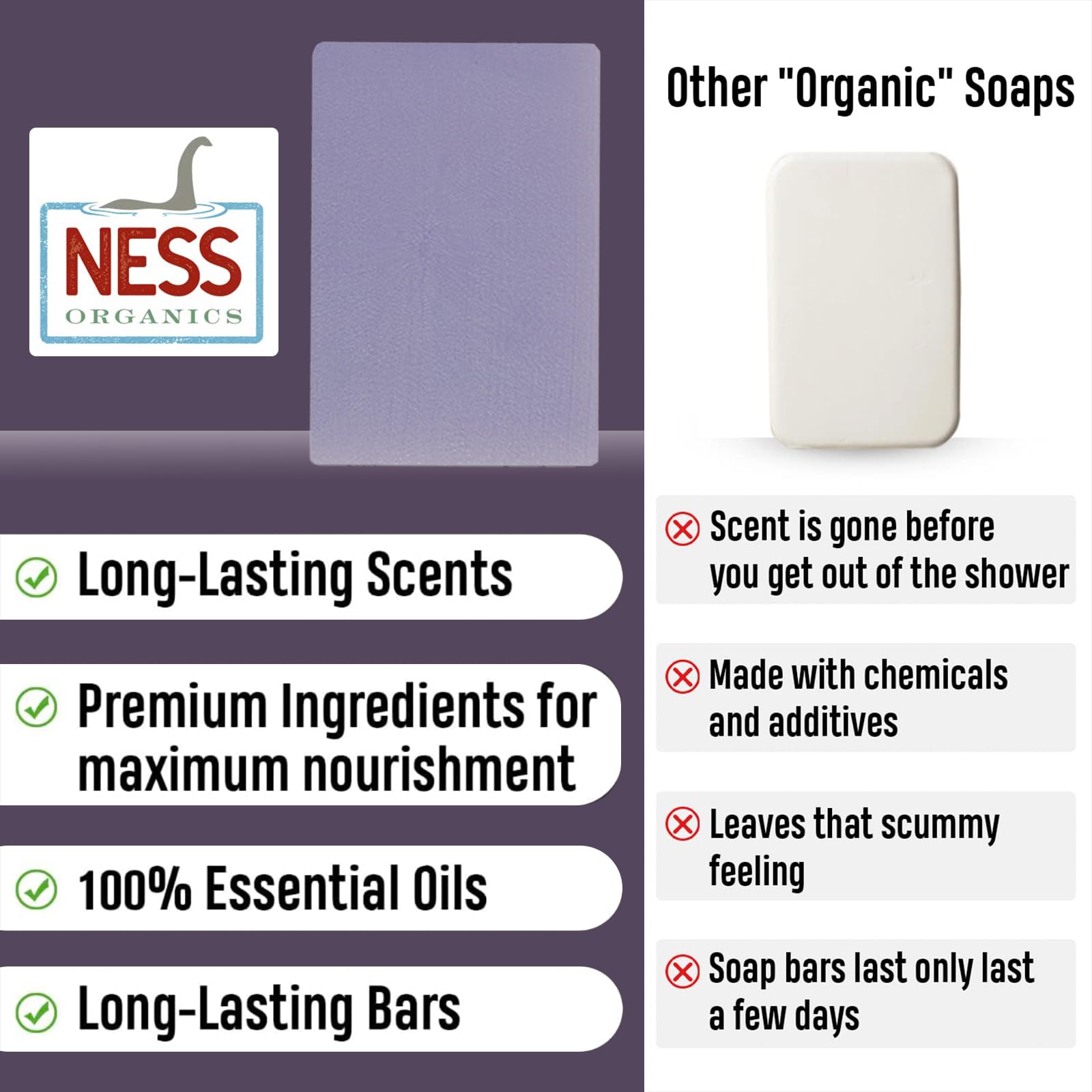 Ness Men's Natural Soap Bar with Organic Ingredients and Essential Oils, 3 Pack